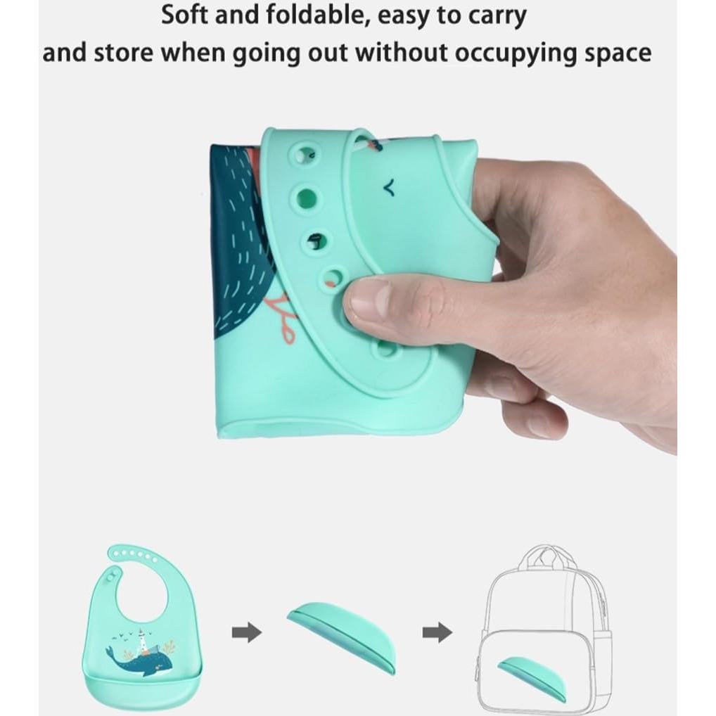 Babero de Silicona Azul Bebé - Impermeable y Ajustable