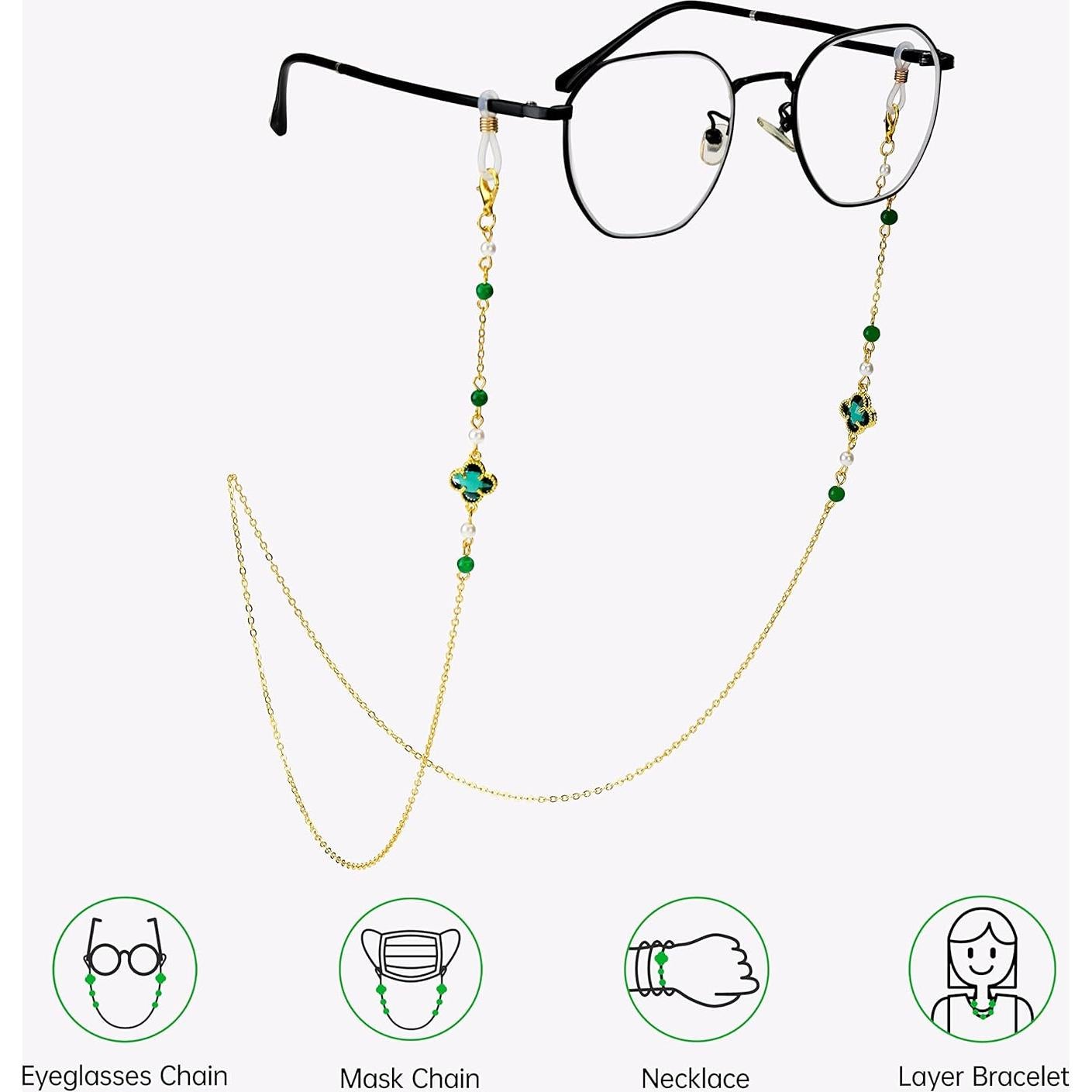 Cadena para Gafas de Sol y Lectura Trébol 74cm Negra