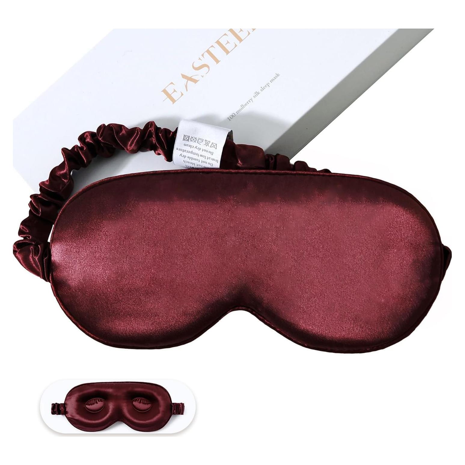 Máscara de Sueño de Seda 3D Burdeos 22 Momme Ajustable