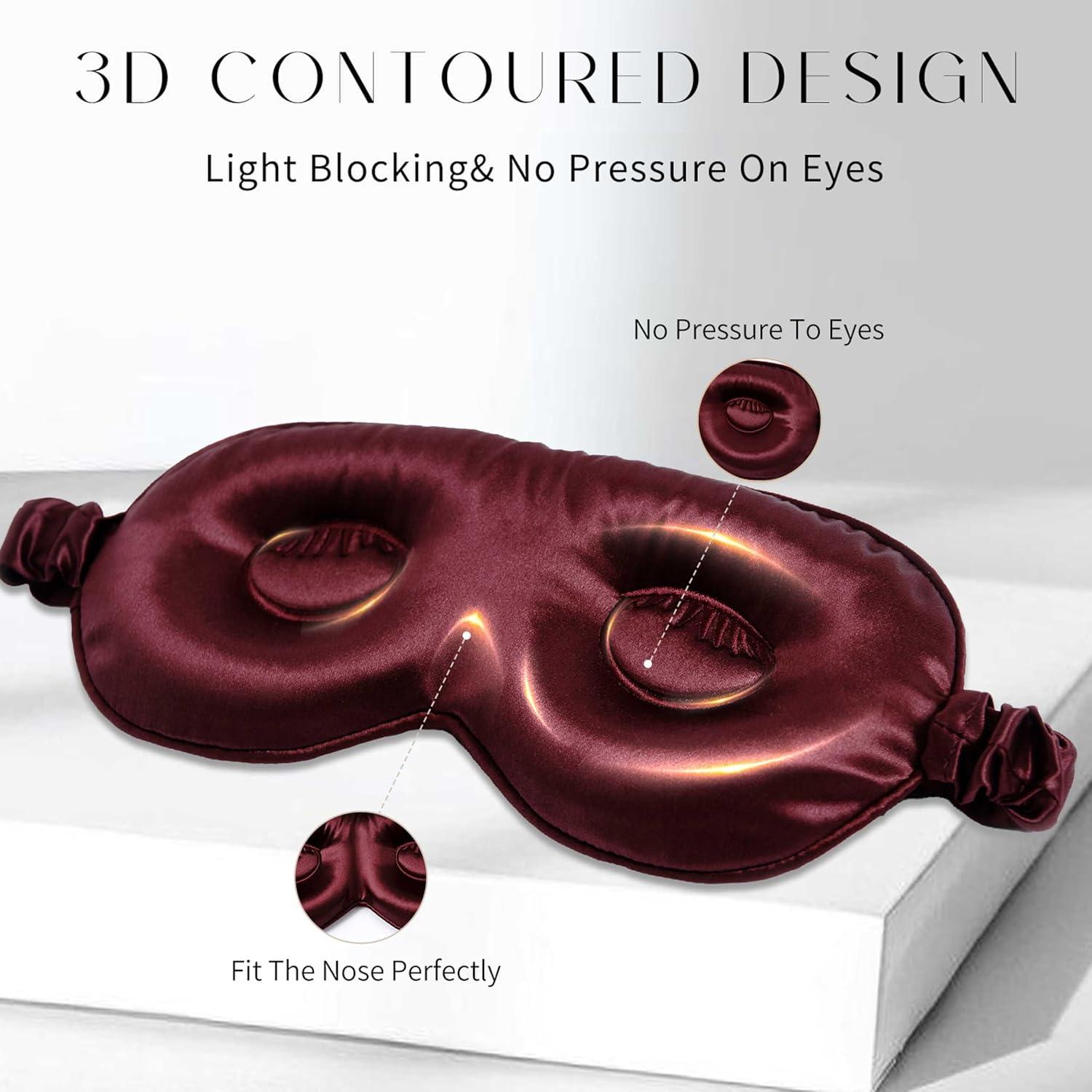 Máscara de Sueño de Seda 3D Burdeos 22 Momme Ajustable