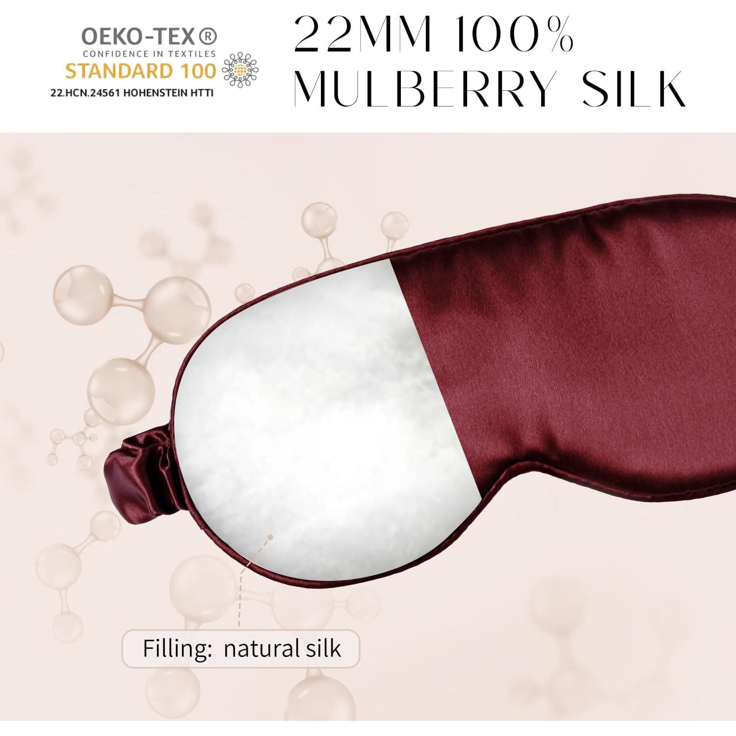 Máscara de Sueño de Seda 3D Burdeos 22 Momme Ajustable