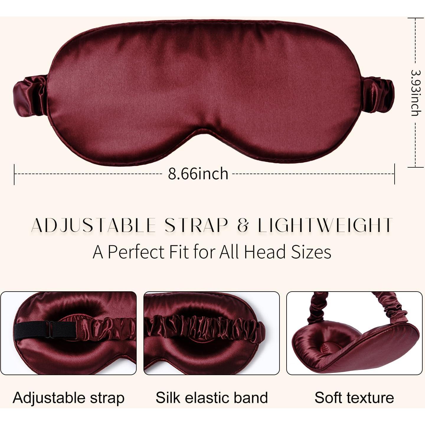 Máscara de Sueño de Seda 3D Burdeos 22 Momme Ajustable