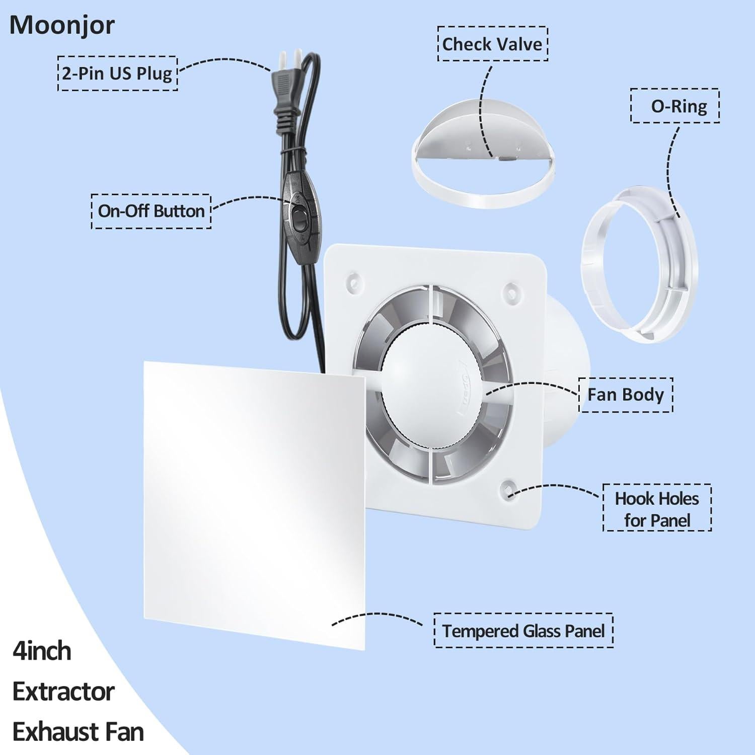 Ventilador de Escape 4" Moonjor con Panel de Vidrio IP45