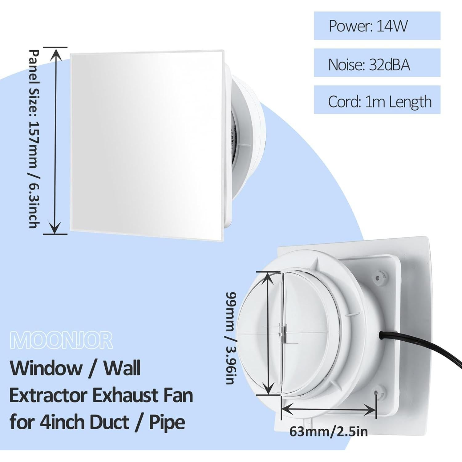 Ventilador de Escape 4" Moonjor con Panel de Vidrio IP45