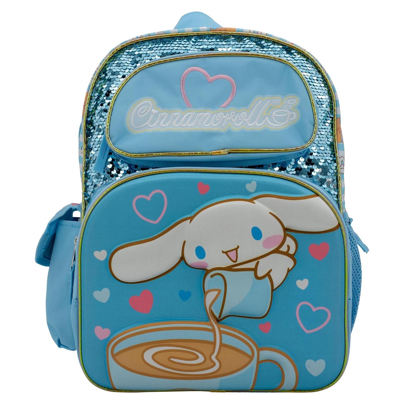 Mochila Kawaii Hello Kitty Cinnamoroll 16" Azul con Lentejuelas