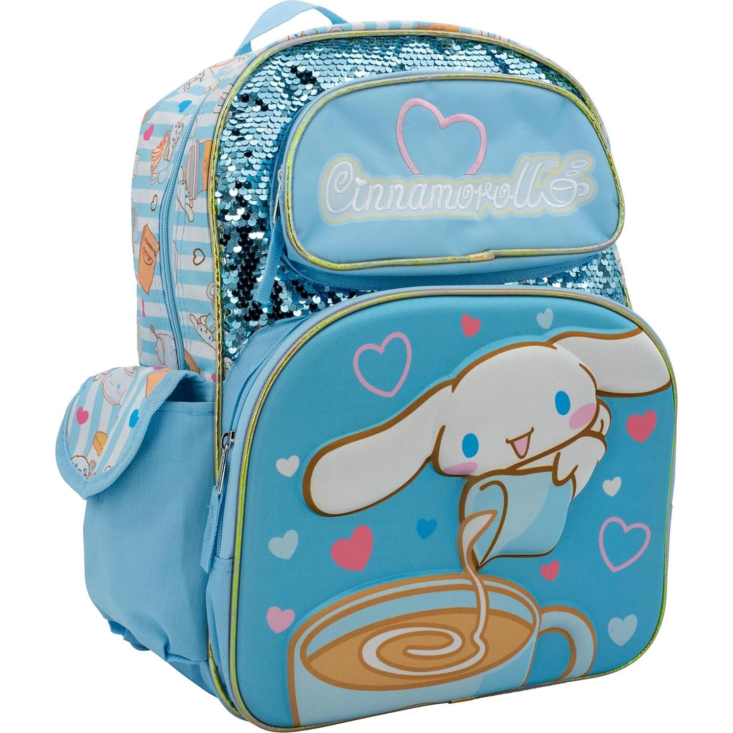 Mochila Kawaii Hello Kitty Cinnamoroll 16" Azul con Lentejuelas