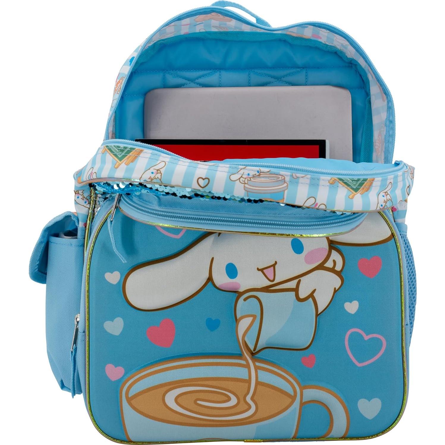 Mochila Kawaii Hello Kitty Cinnamoroll 16" Azul con Lentejuelas