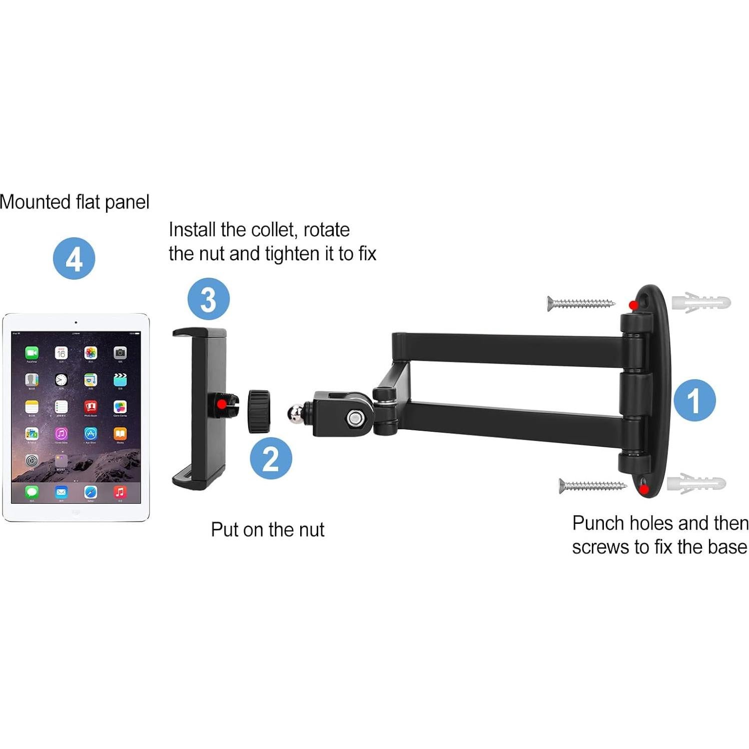 Soporte de Pared para Tablet GSRUAN Ajustable 360° Negro