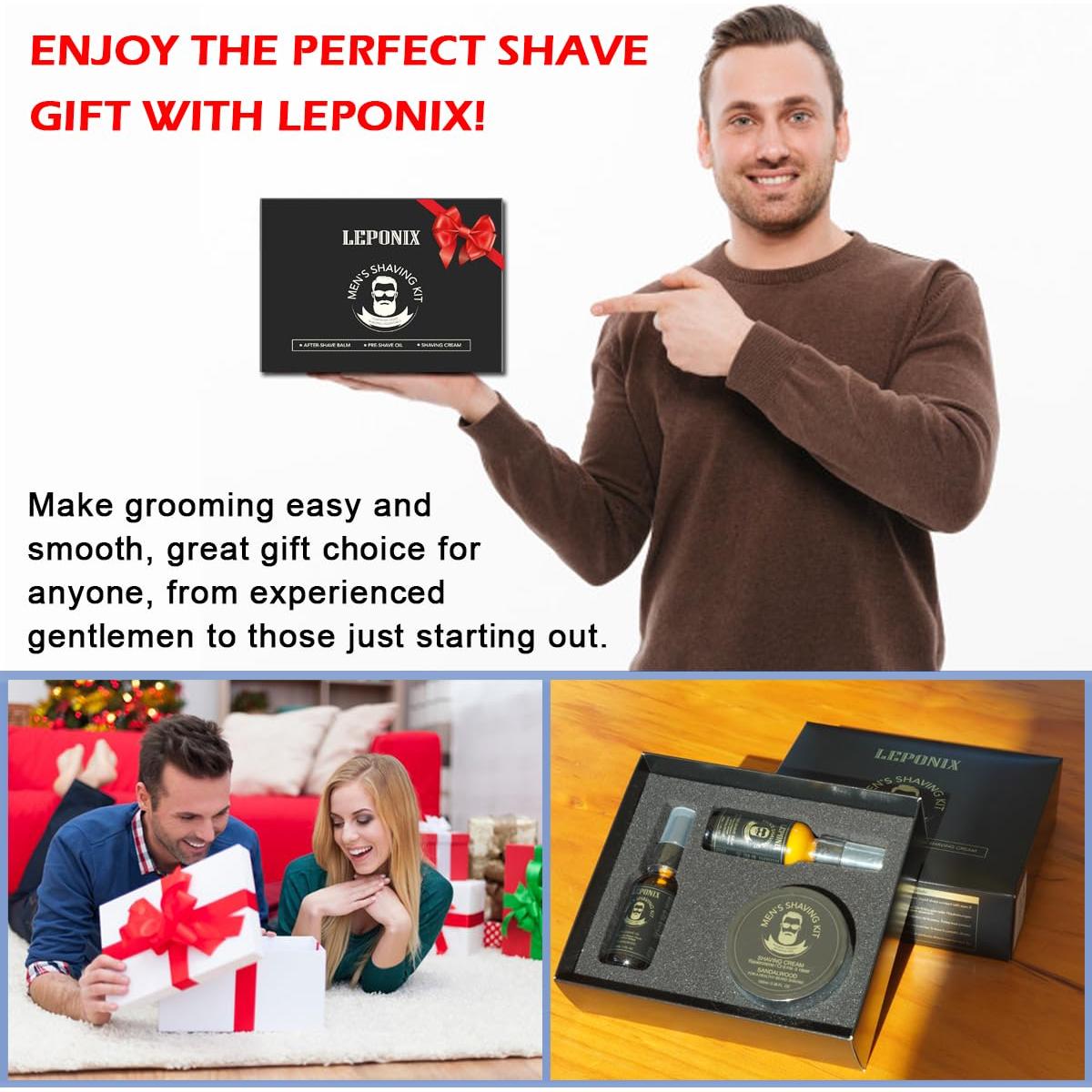 Juego de Afeitado para Hombres LEPONIX - Crema, Aceite y Balsamo