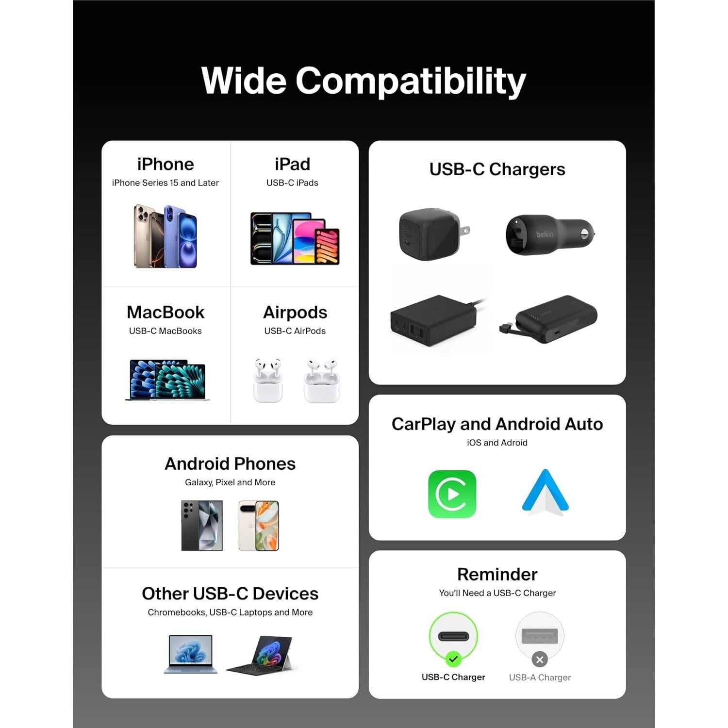 Cable USB-C a USB-C Belkin 1M 60W Carga Rápida Negro