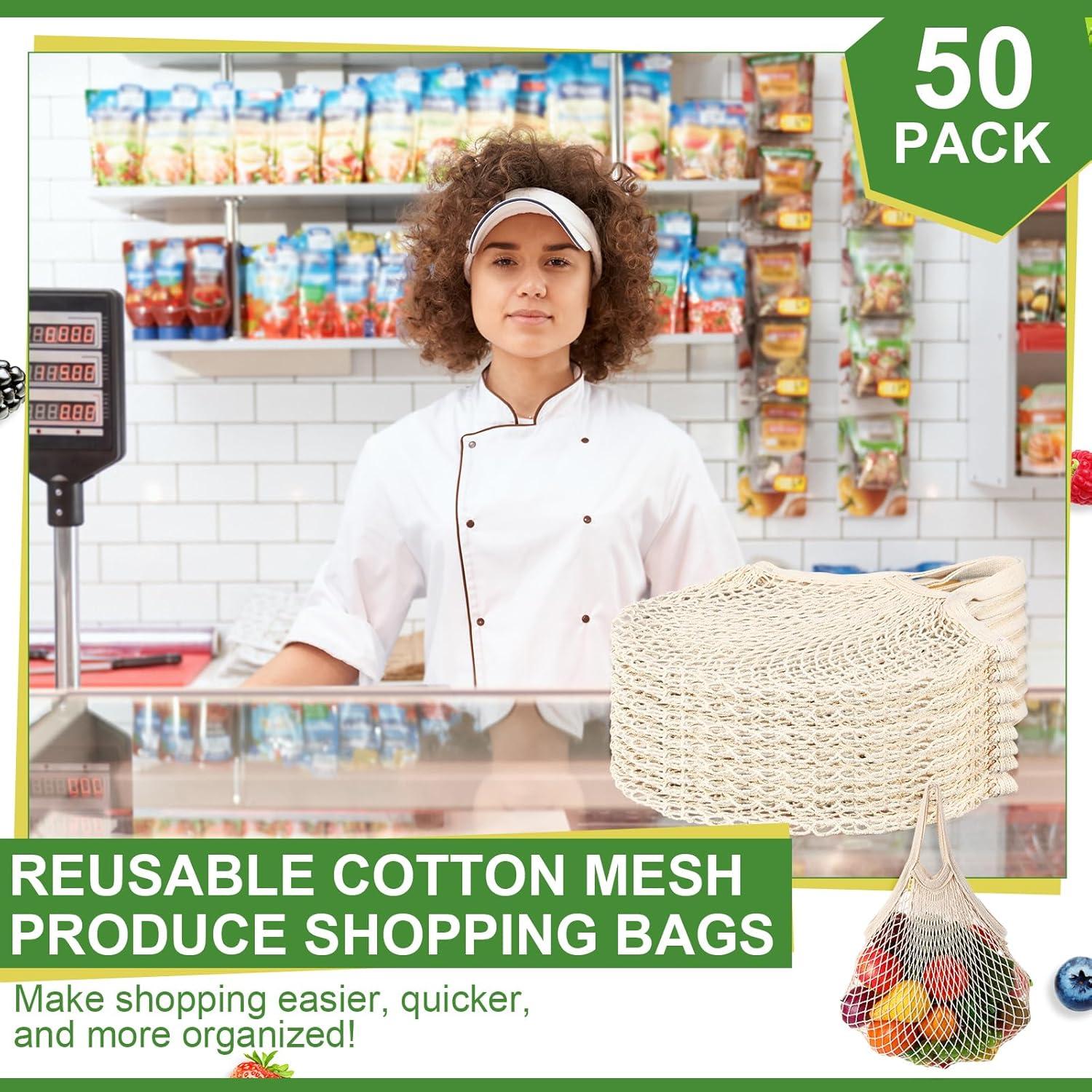 50 Bolsas de Malla de Algodón Reutilizables Paterr Beige