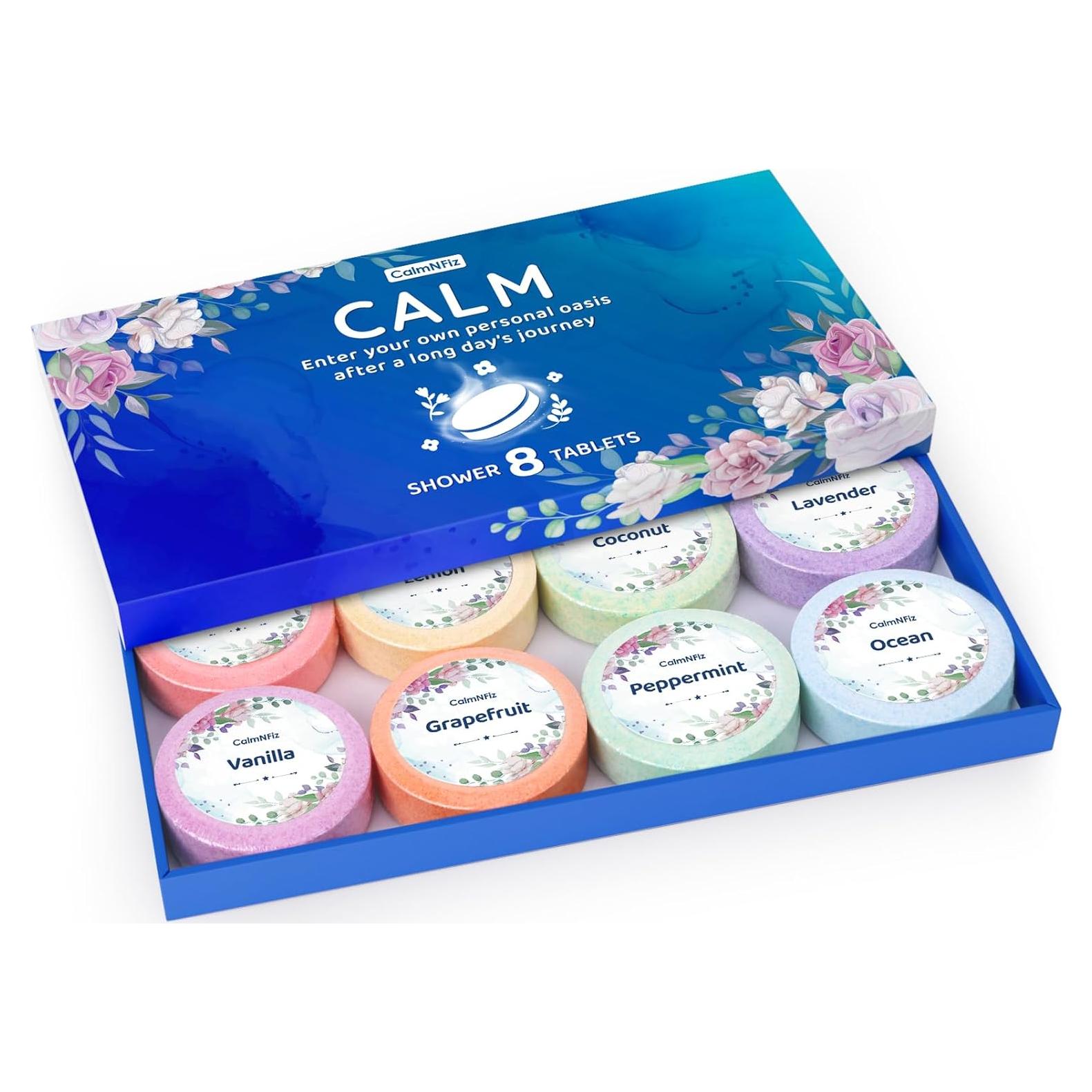 Juego de 8 pastillas efervescentes CalmNFiz para ducha - Aromas relajantes