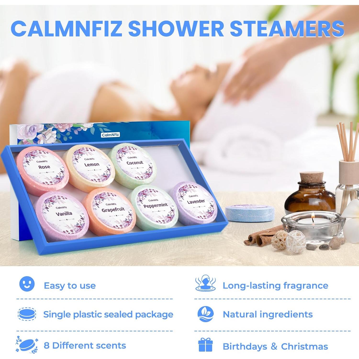 Juego de 8 pastillas efervescentes CalmNFiz para ducha - Aromas relajantes
