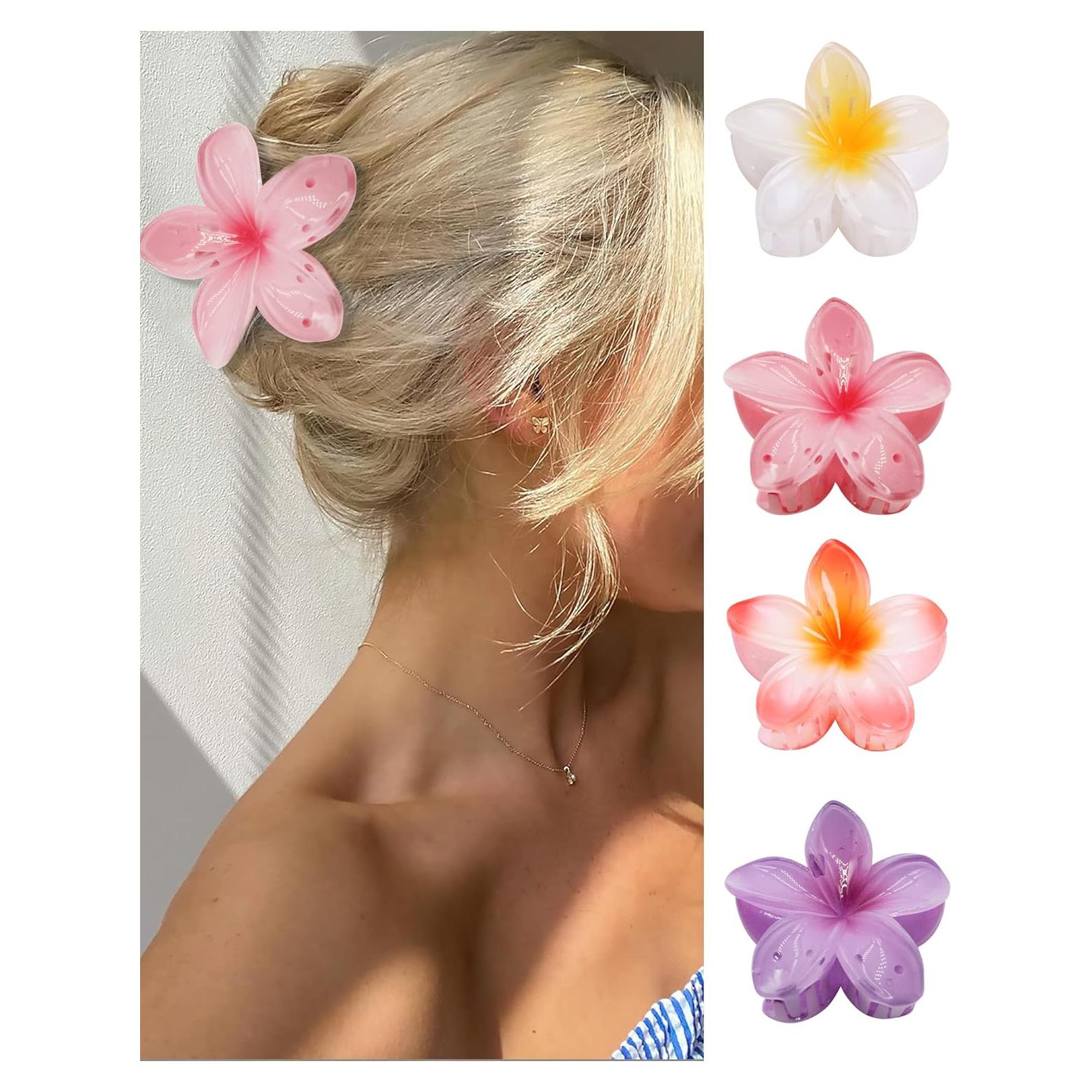 Pinzas para el cabello GQLV 4PCS con flores coloridas antideslizantes