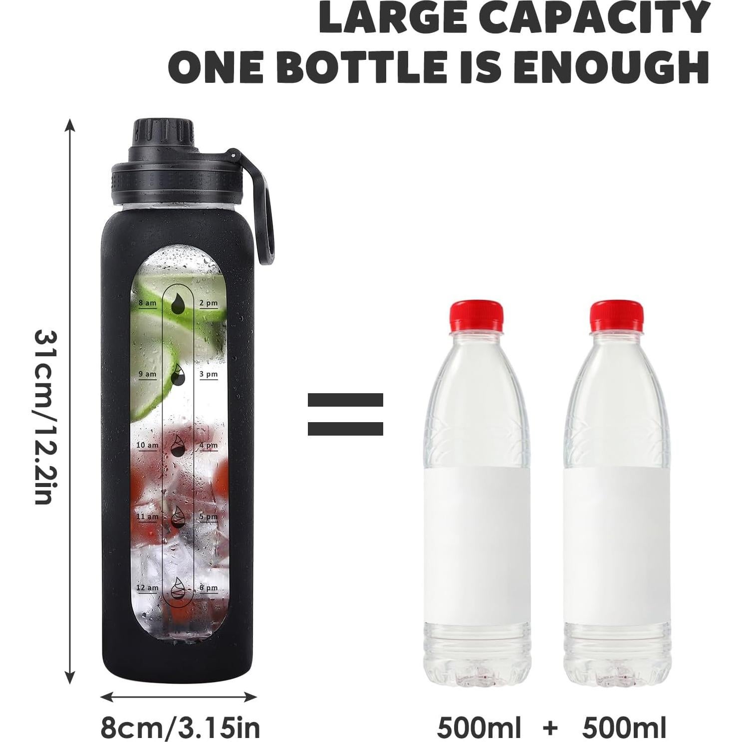 Botella de Agua de Vidrio GIEMIT 1L con Manga de Silicona