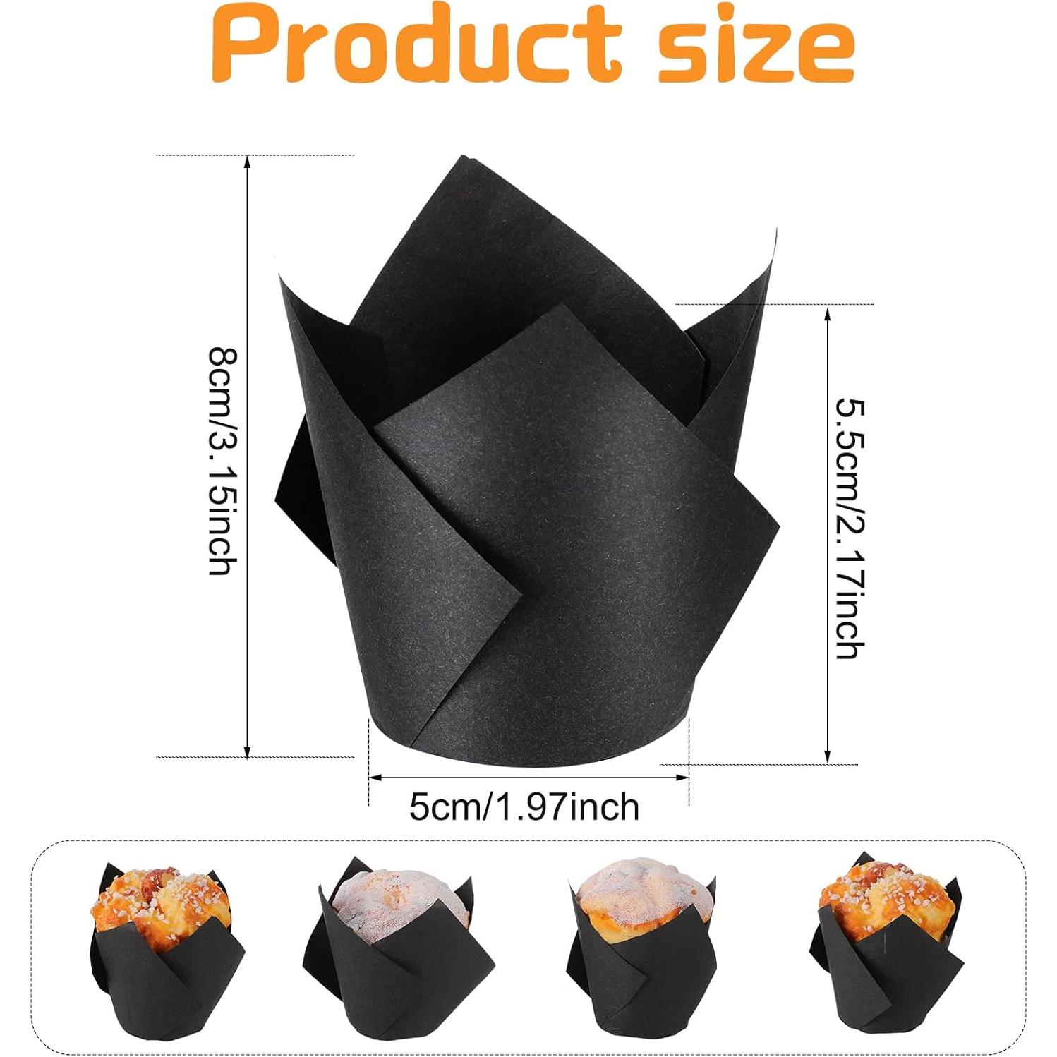 Moldes para Cupcakes Tulipanes Jutom 200 Piezas Papel Negro