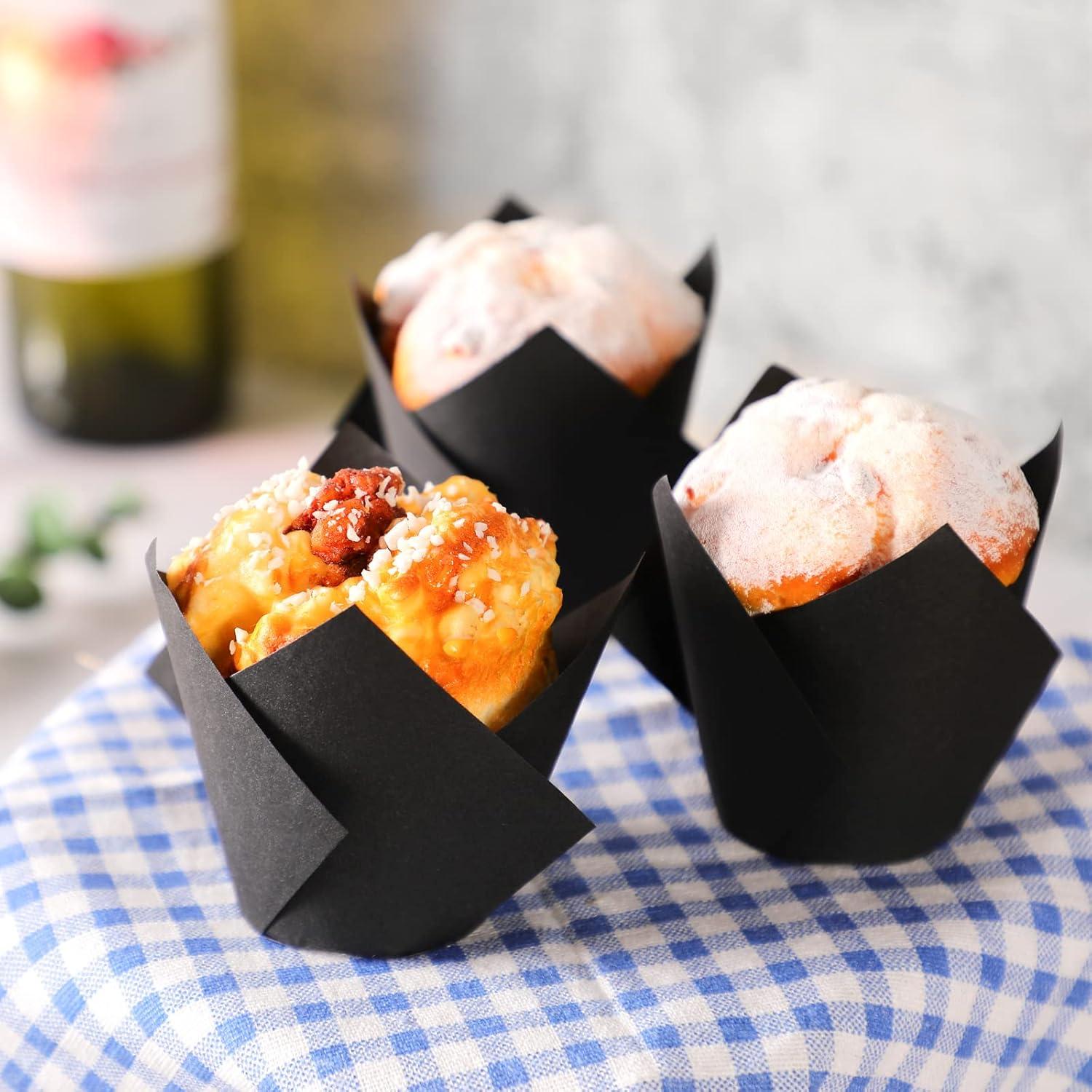 Moldes para Cupcakes Tulipanes Jutom 200 Piezas Papel Negro