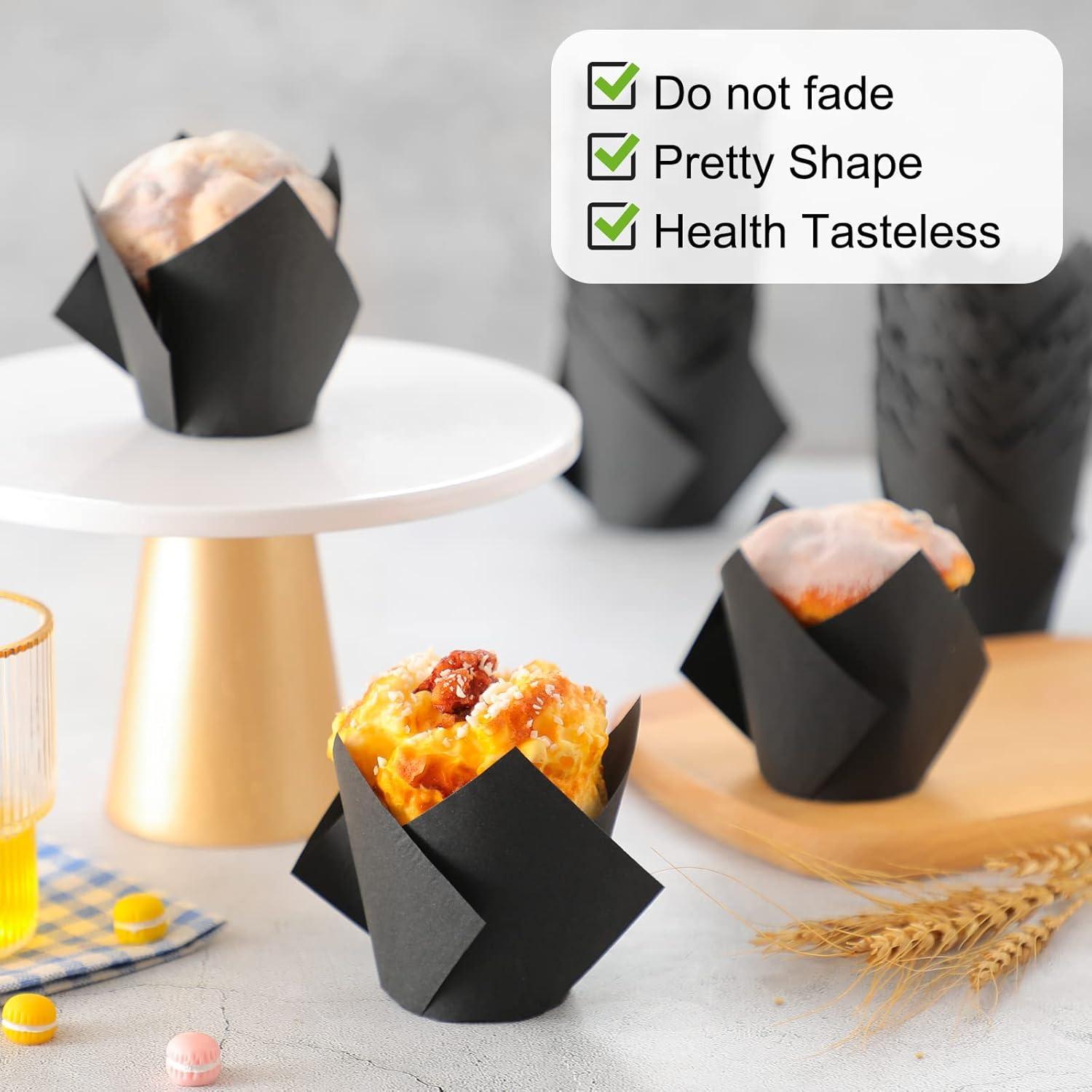 Moldes para Cupcakes Tulipanes Jutom 200 Piezas Papel Negro