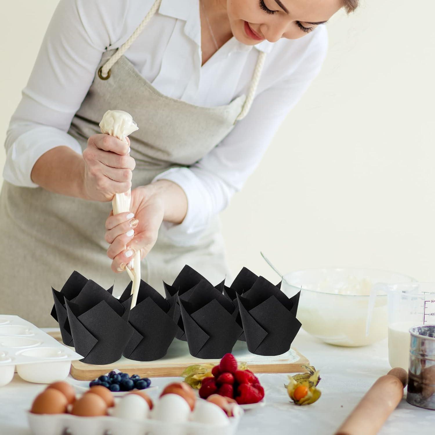 Moldes para Cupcakes Tulipanes Jutom 200 Piezas Papel Negro