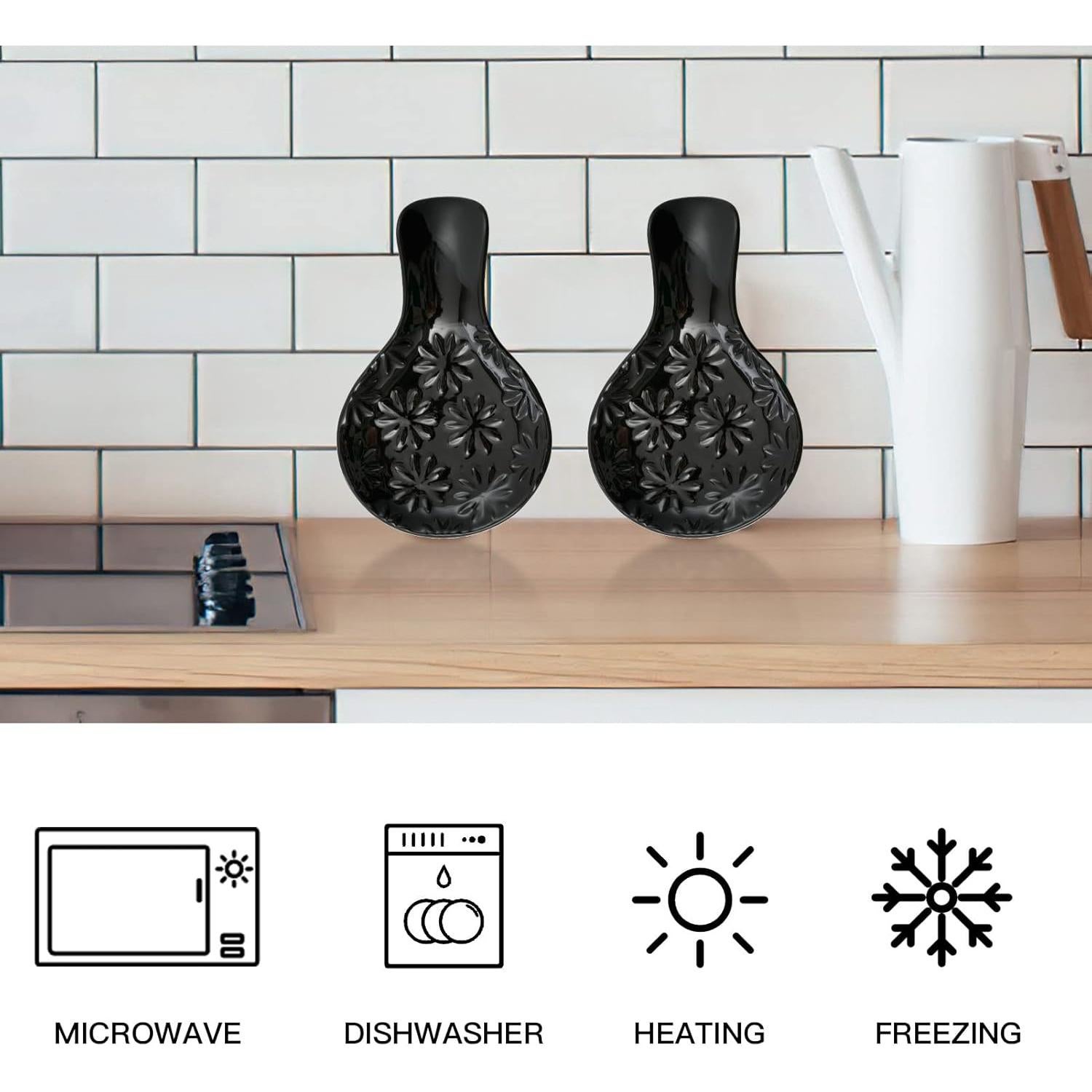 Soporte de Cuchara de Cerámica Negro para Estufa 19.6x11.9cm