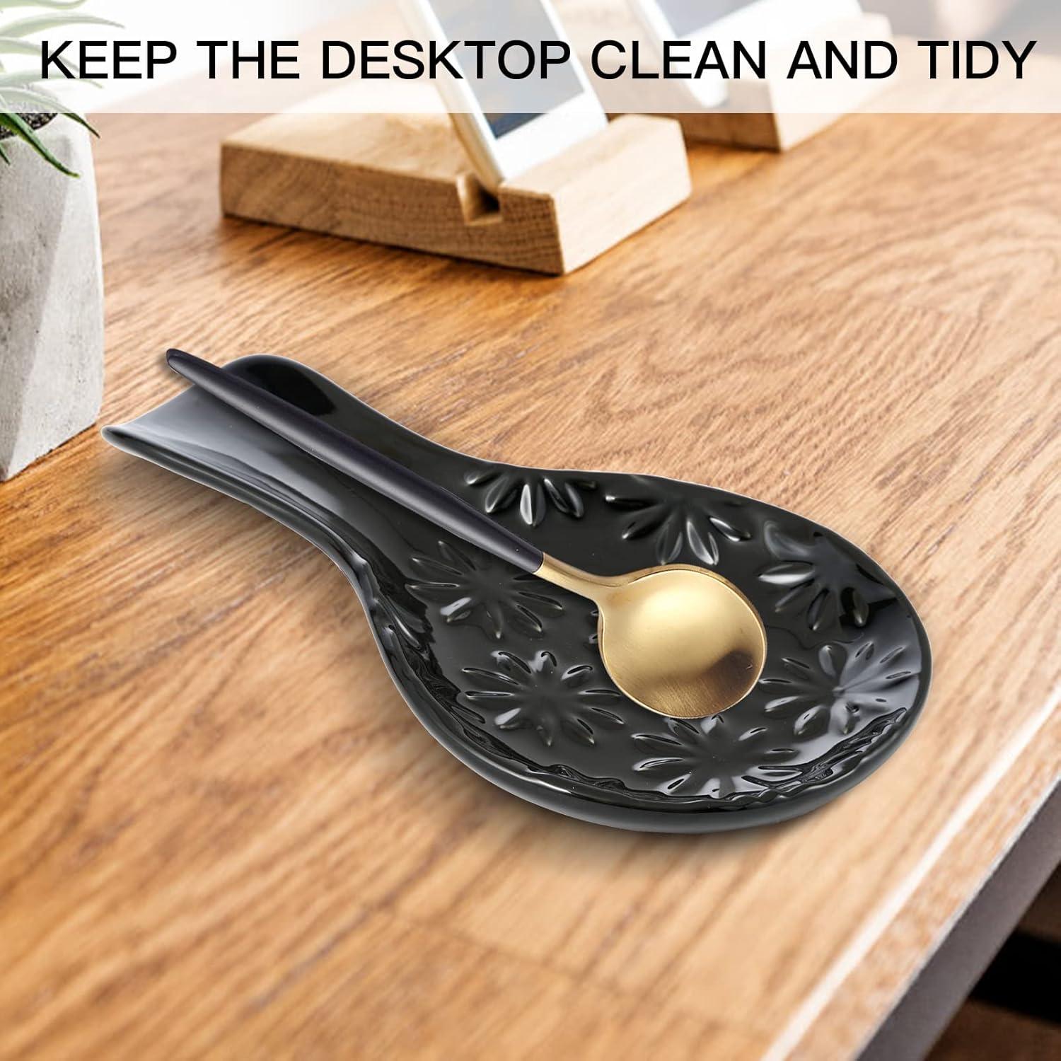 Soporte de Cuchara de Cerámica Negro para Estufa 19.6x11.9cm