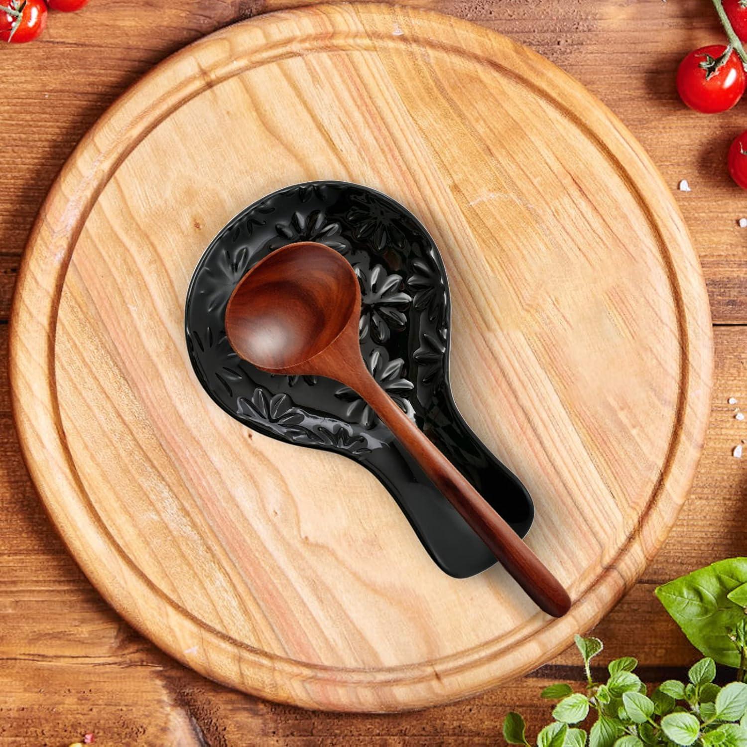 Soporte de Cuchara de Cerámica Negro para Estufa 19.6x11.9cm