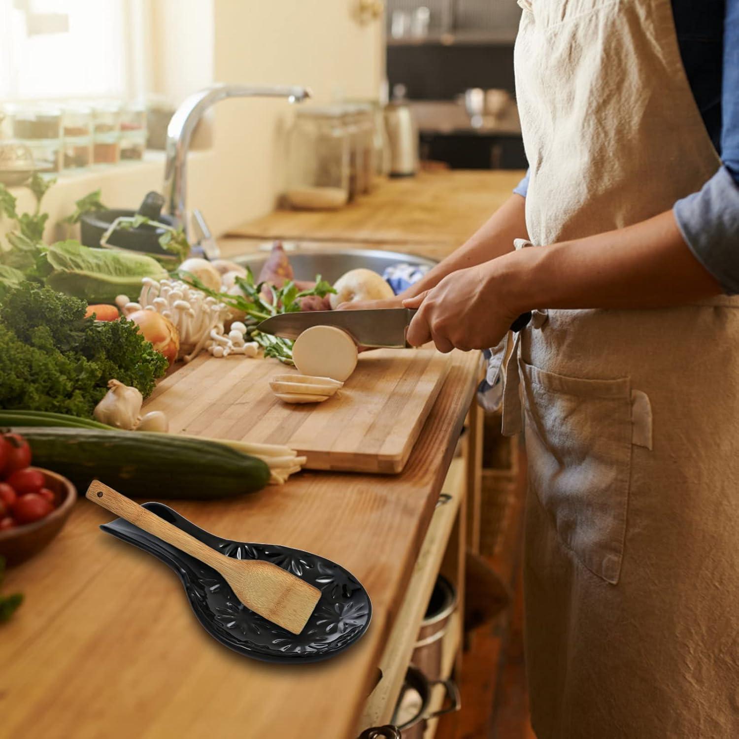 Soporte de Cuchara de Cerámica Negro para Estufa 19.6x11.9cm