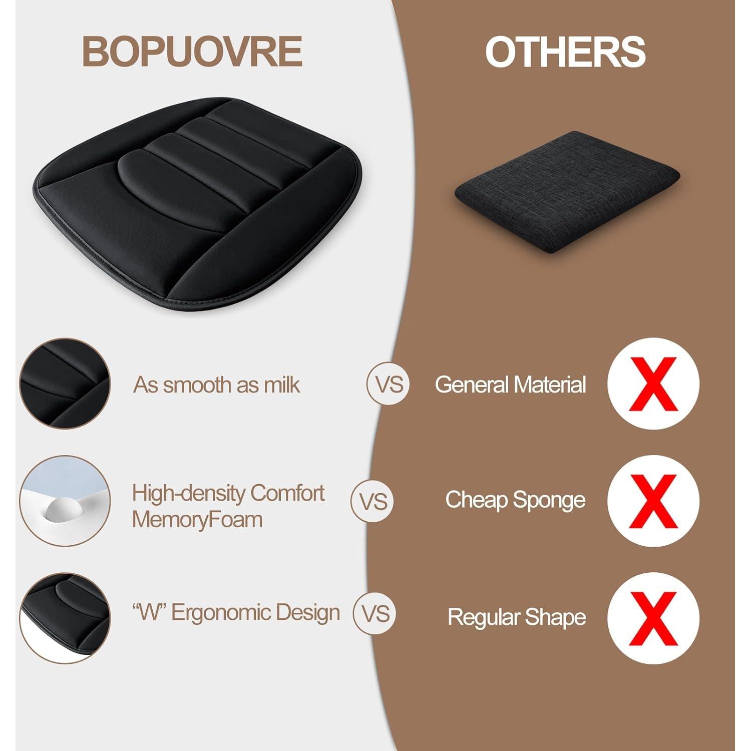 Cojín de Asiento de Coche BOPUOVRE Espuma Viscoelástica Negro