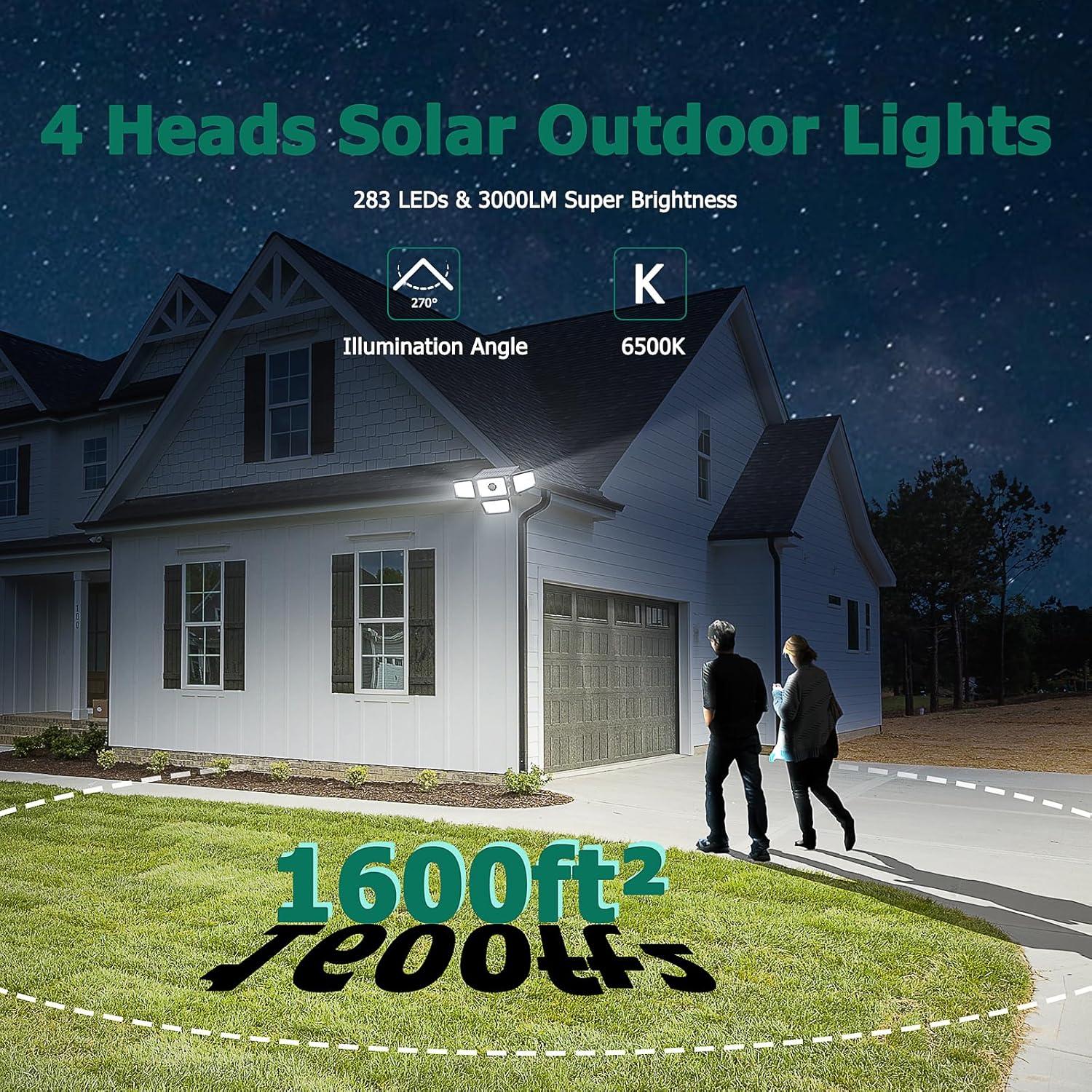Luces Solares Exteriores Omibee 3000LM 4 Cabezas Ajustables