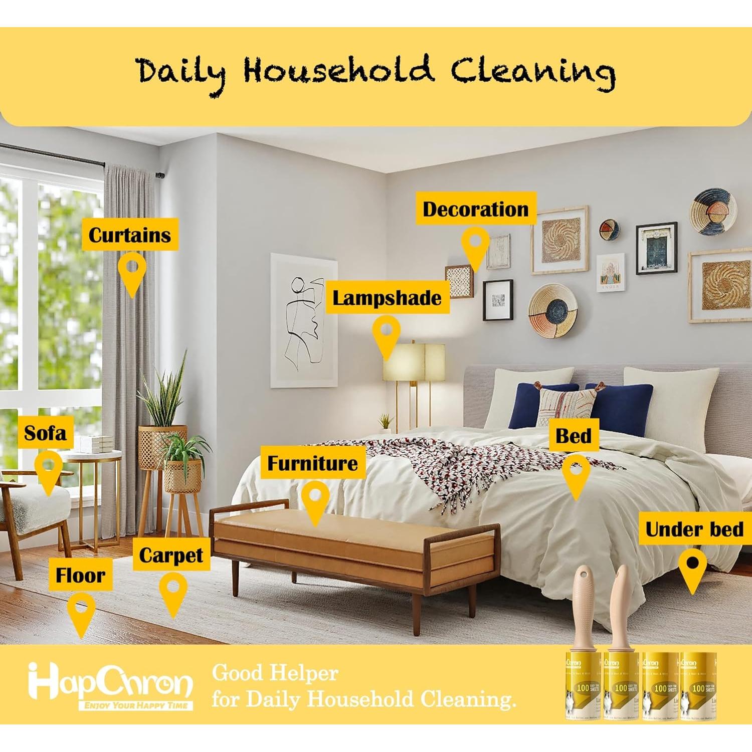 Rodillos Quitapelusas HAPCHRON 2 Mangos 400 Hojas Extra Pegajosos