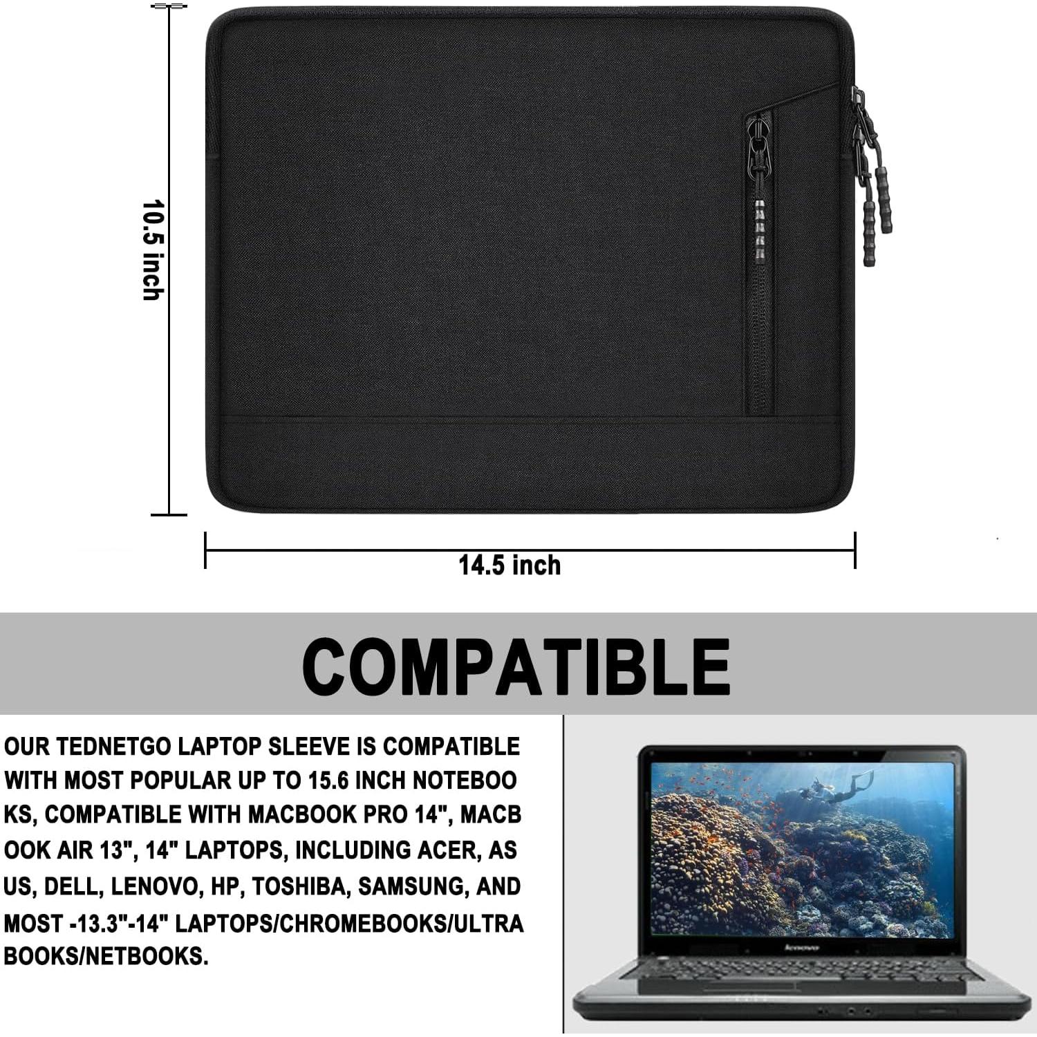 Funda para Laptop 14" TEDNETGO Negra Impermeable y Resistente