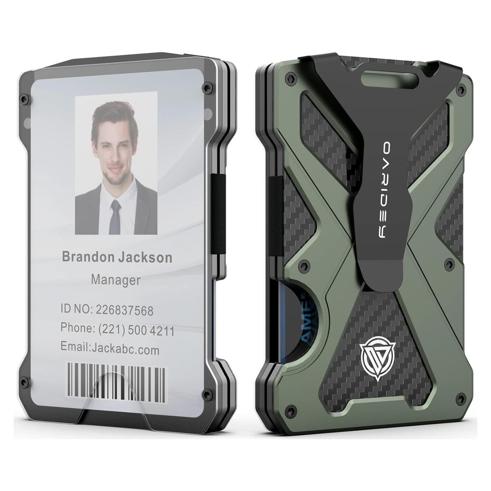 Billetera Minimalista Oaridey Verde Militar con Clip y Bloqueo RFID