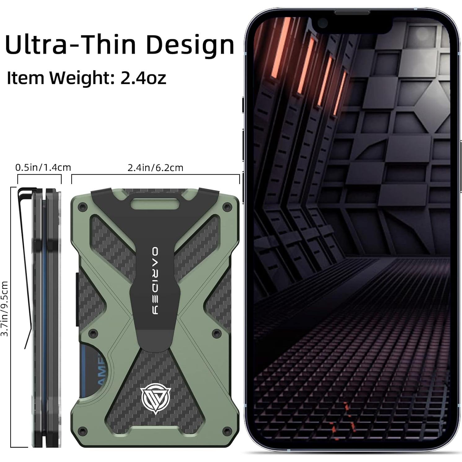 Billetera Minimalista Oaridey Verde Militar con Clip y Bloqueo RFID