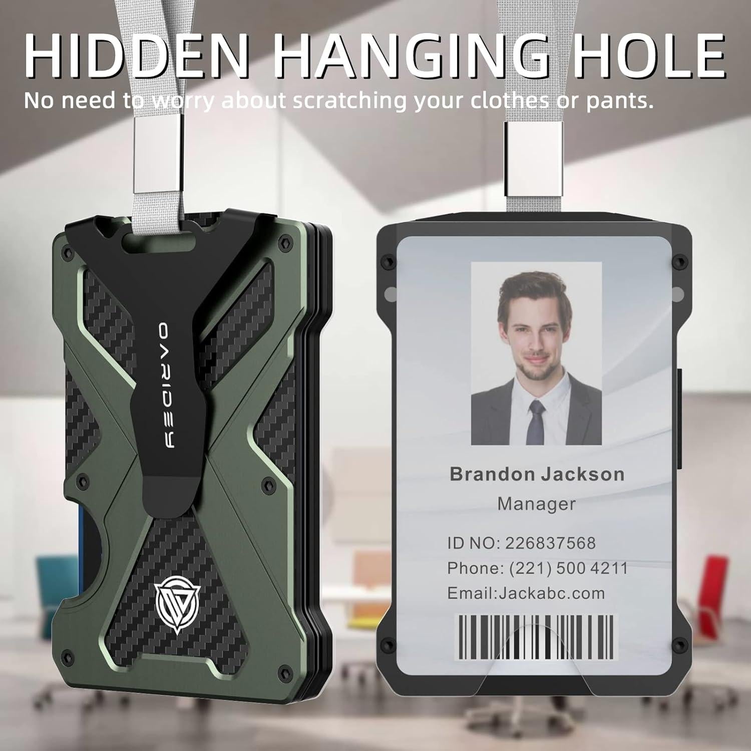 Billetera Minimalista Oaridey Verde Militar con Clip y Bloqueo RFID