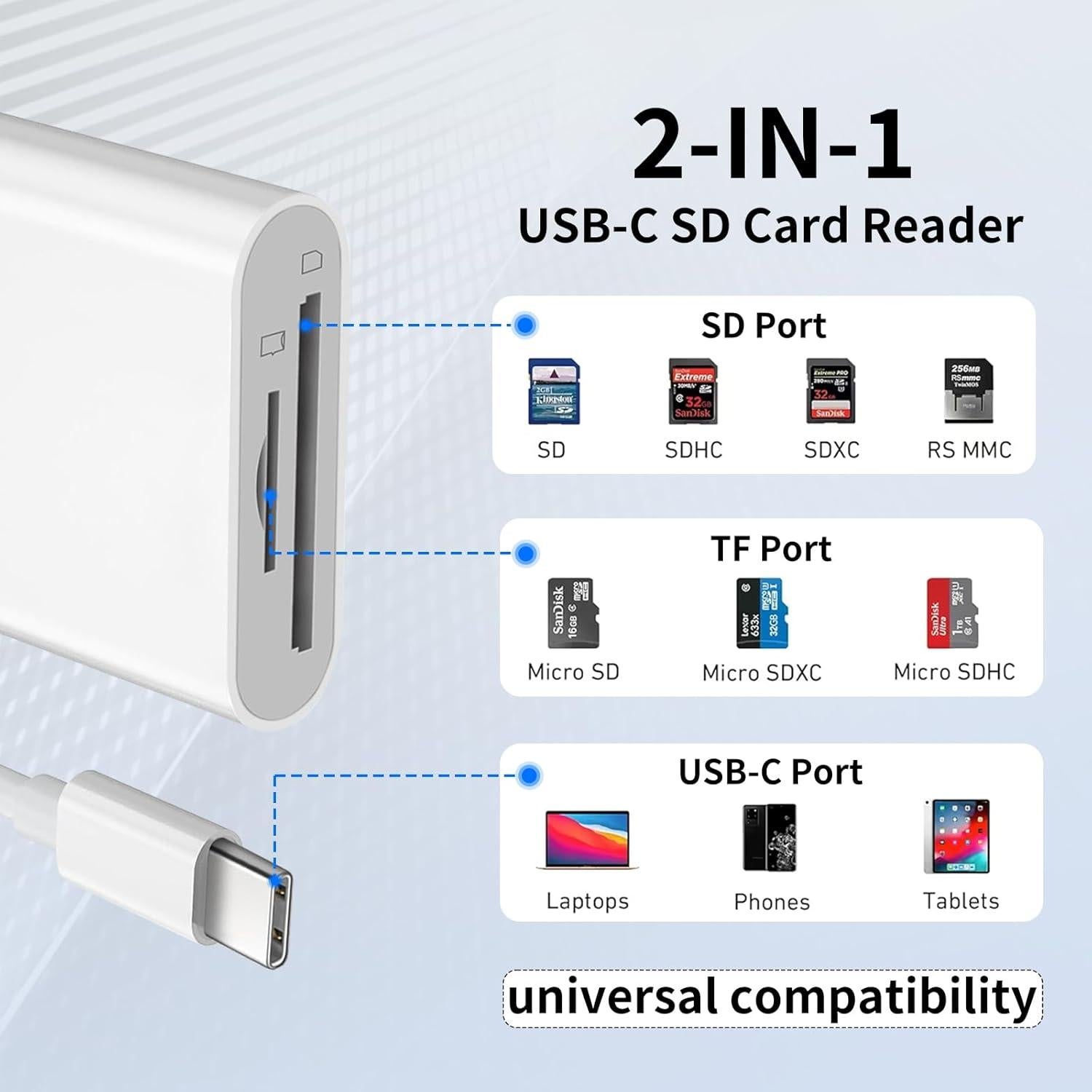 Lector de Tarjetas SD USB-C DERSUR 2 Ranuras Blanco