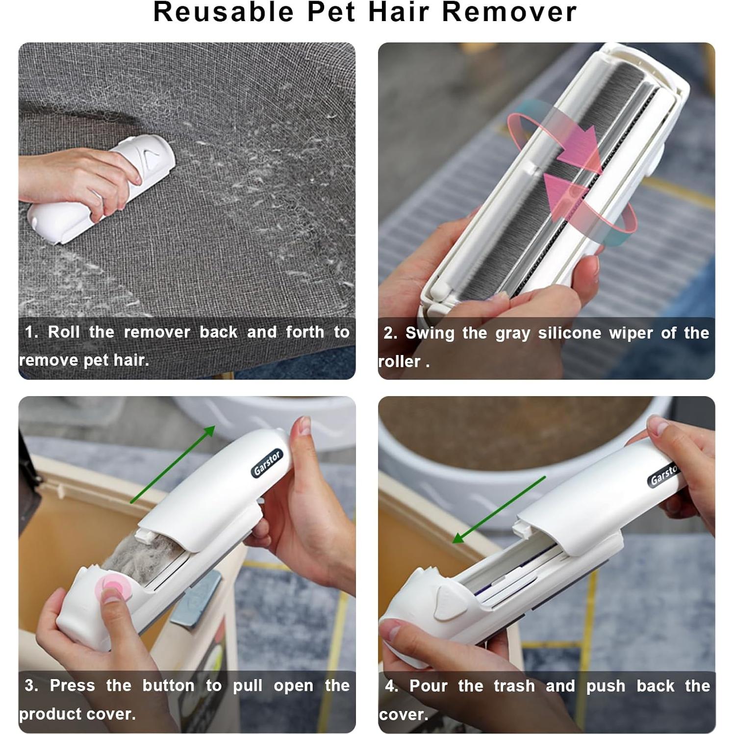 Pet Hair Remover Roller, Reusable Lint Roller for Pet Hair, Cat Dog Hair Remover for Furniture, Sofa, Carpet, Bedding, Self Clean Lint Remover-White Body Grey Silicion