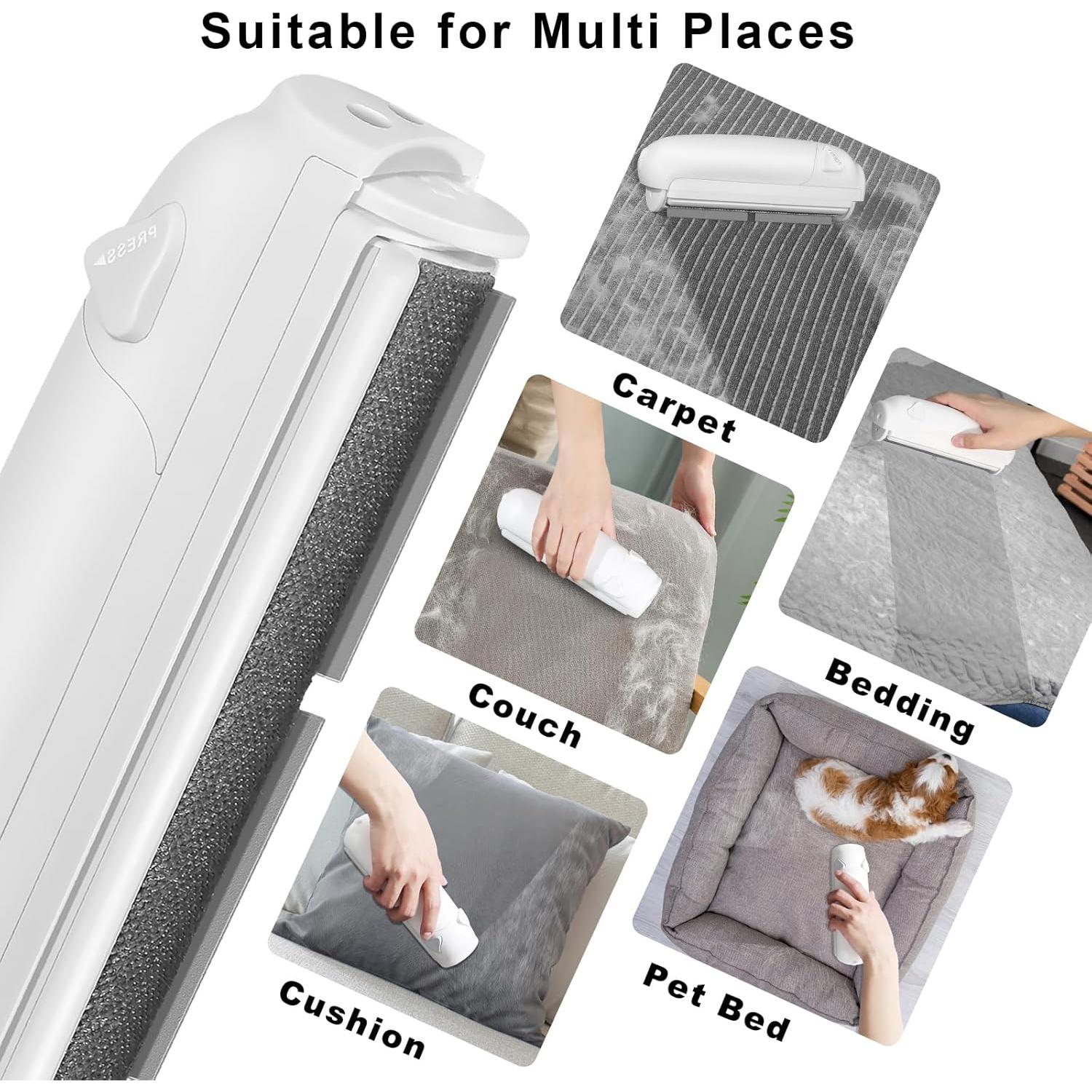 Pet Hair Remover Roller, Reusable Lint Roller for Pet Hair, Cat Dog Hair Remover for Furniture, Sofa, Carpet, Bedding, Self Clean Lint Remover-White Body Grey Silicion