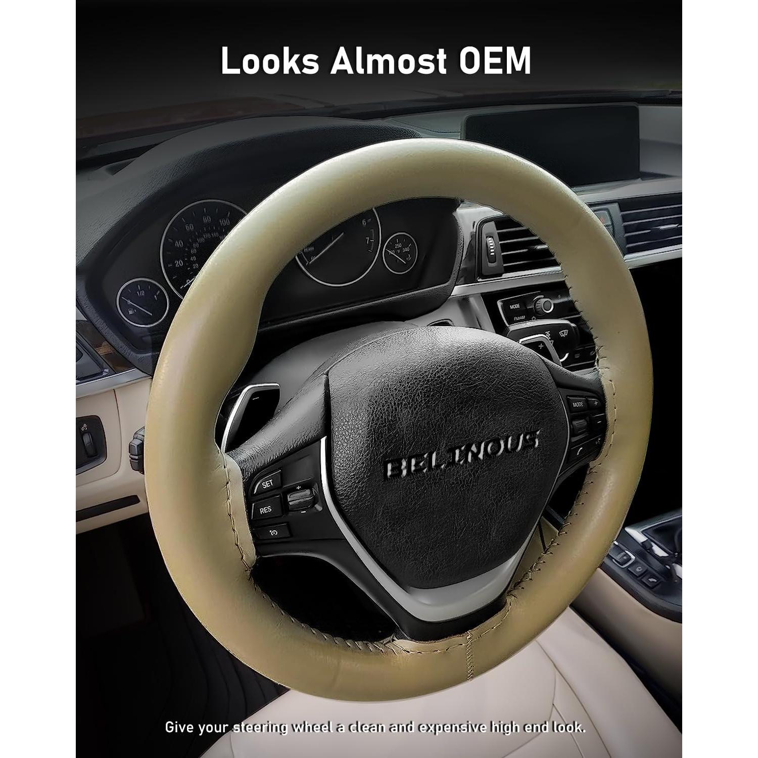 Cubierta de Volante de Cuero BELINOUS Universal 33-51 cm Beige