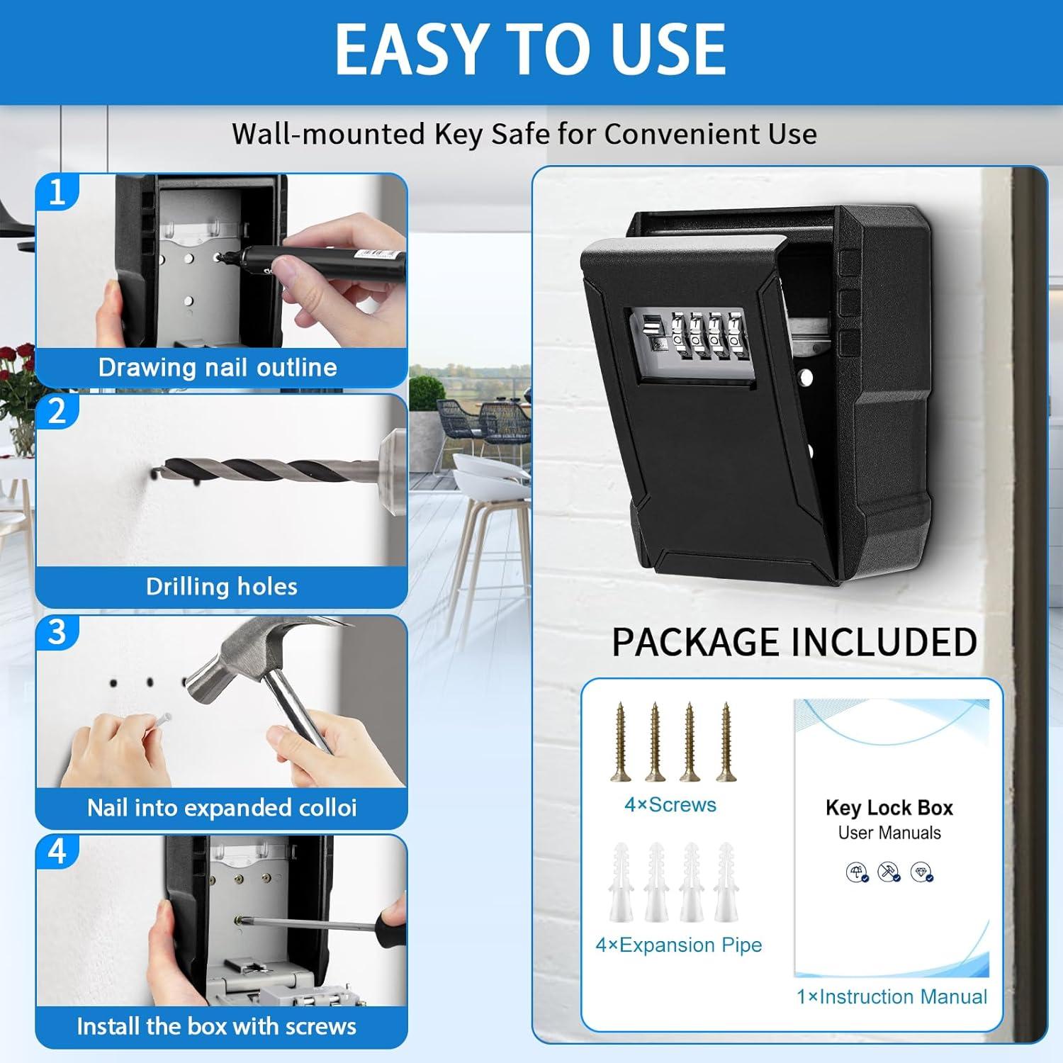 Caja de Llave BKNOOU Grande con Combinación 4 Dígitos para Montaje en Pared