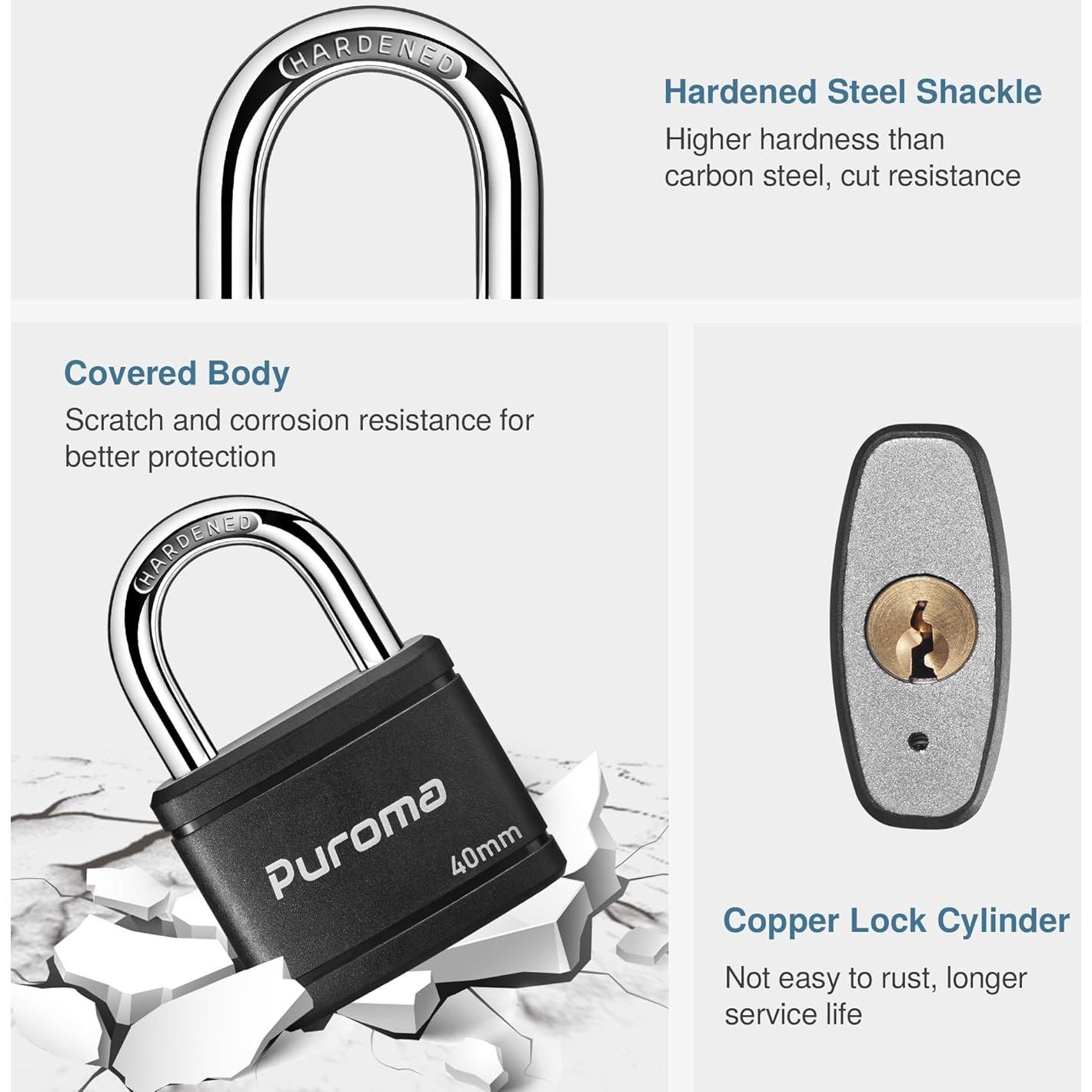 Candado con llave Puroma KL26F 40mm alta seguridad negro