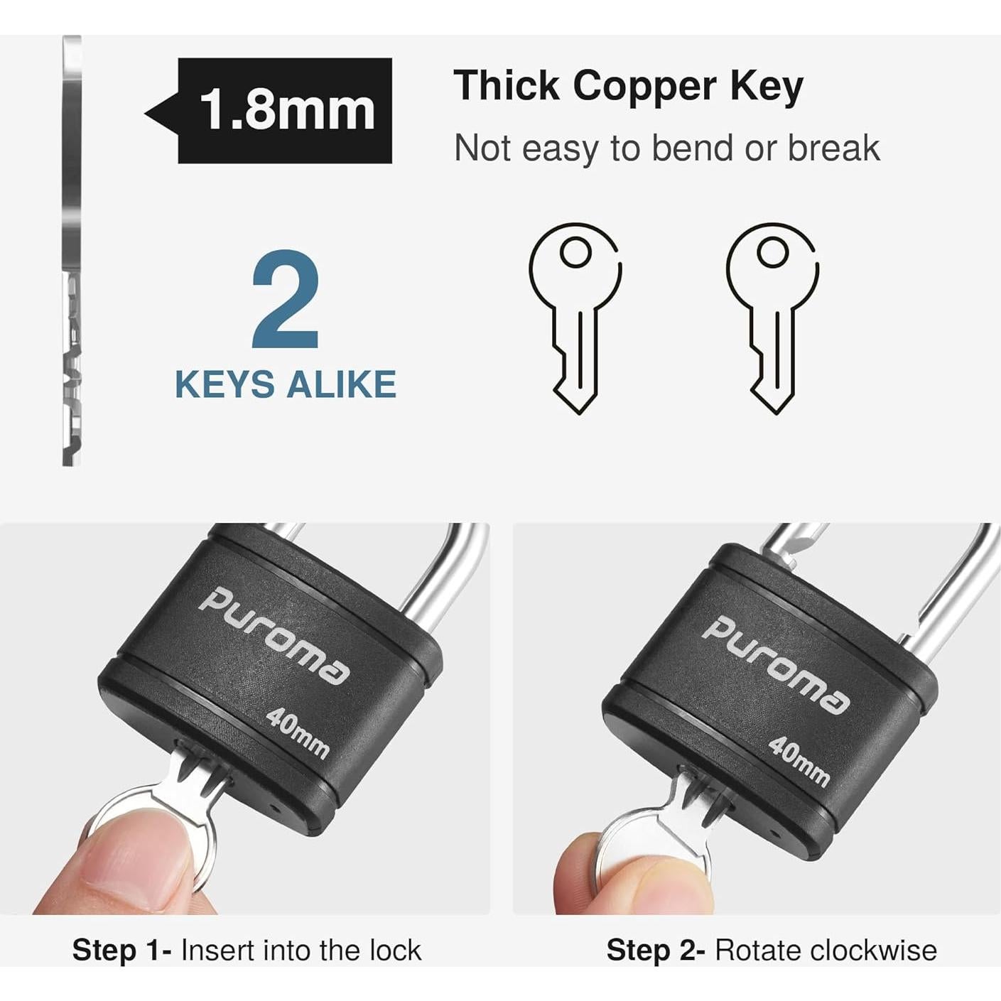 Candado con llave Puroma KL26F 40mm alta seguridad negro