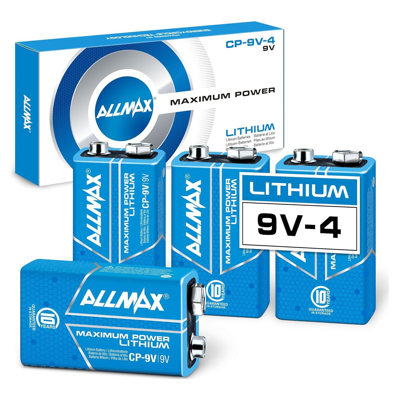 Baterías de Litio Allmax 9V - Máxima Potencia, 4 Unidades