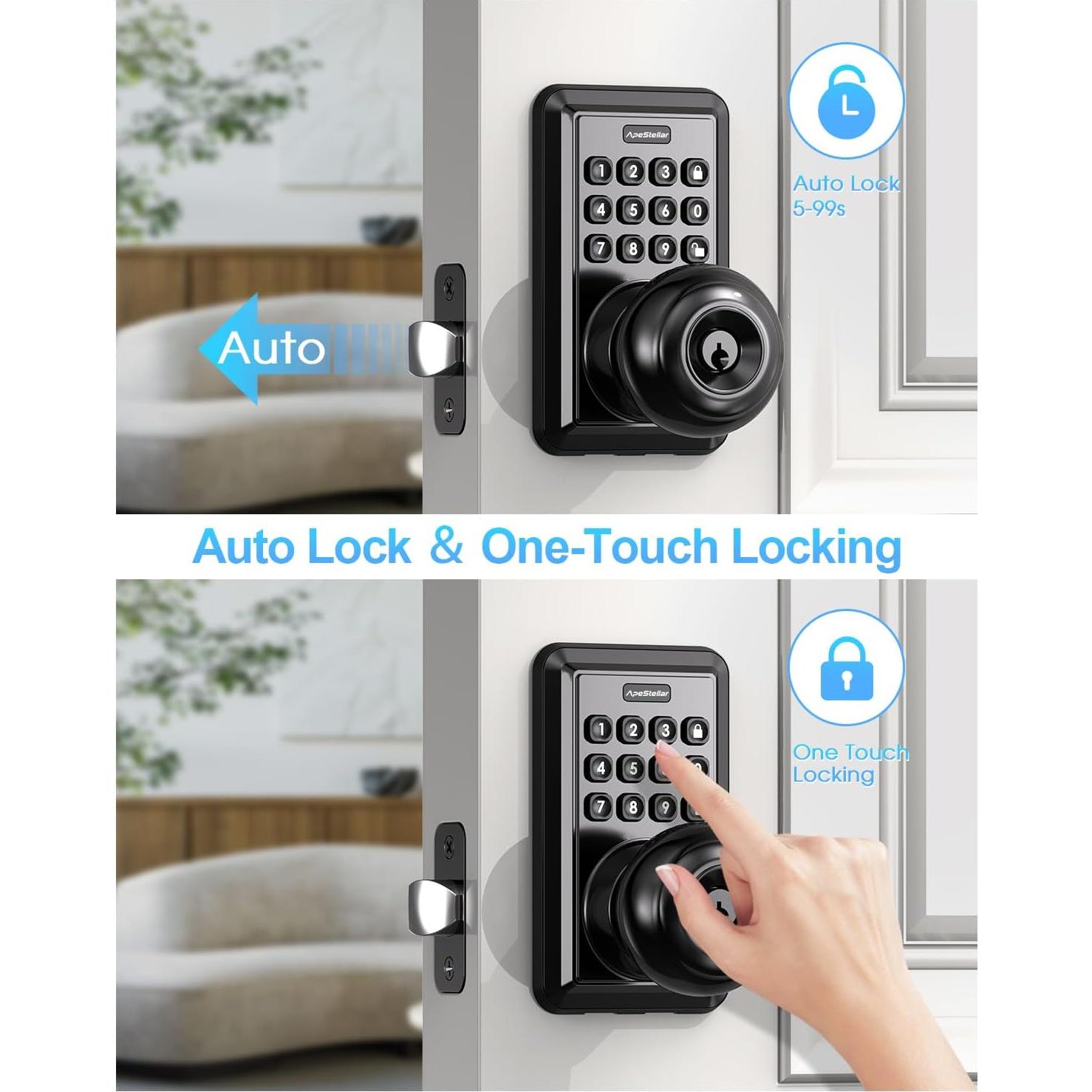 Cerradura de Puerta Sin Llave ApeStellar AS-DK-MB Negra