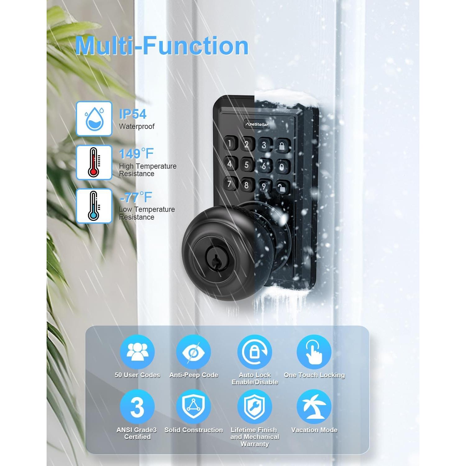 Cerradura de Puerta Sin Llave ApeStellar AS-DK-MB Negra