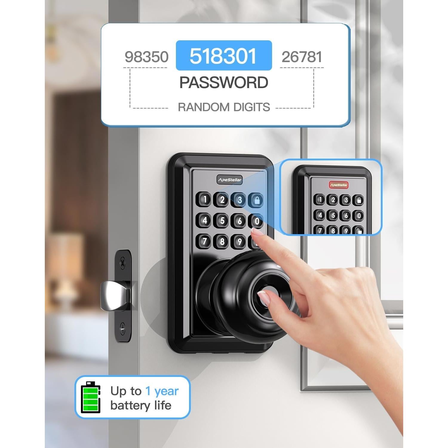 Cerradura de Puerta Sin Llave ApeStellar AS-DK-MB Negra