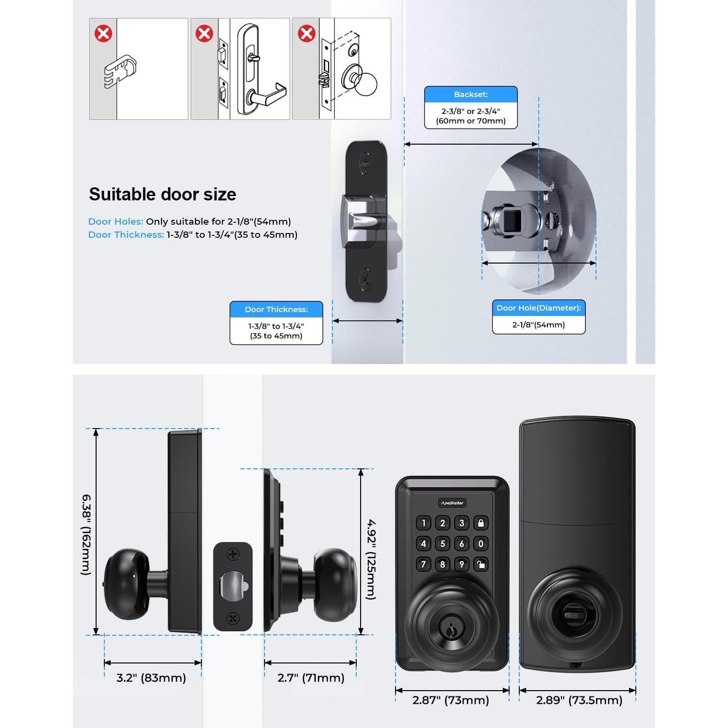 Cerradura de Puerta Sin Llave ApeStellar AS-DK-MB Negra