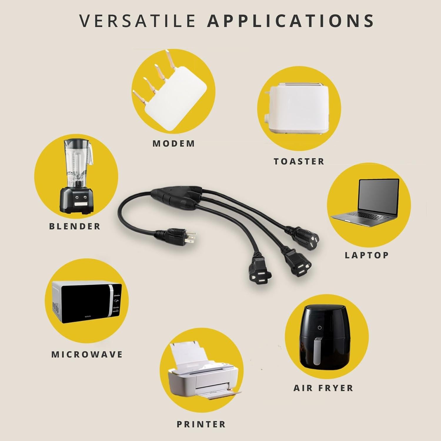 Divisor de Energía Colsen - Cable de Extensión 7.62m 3 Salidas