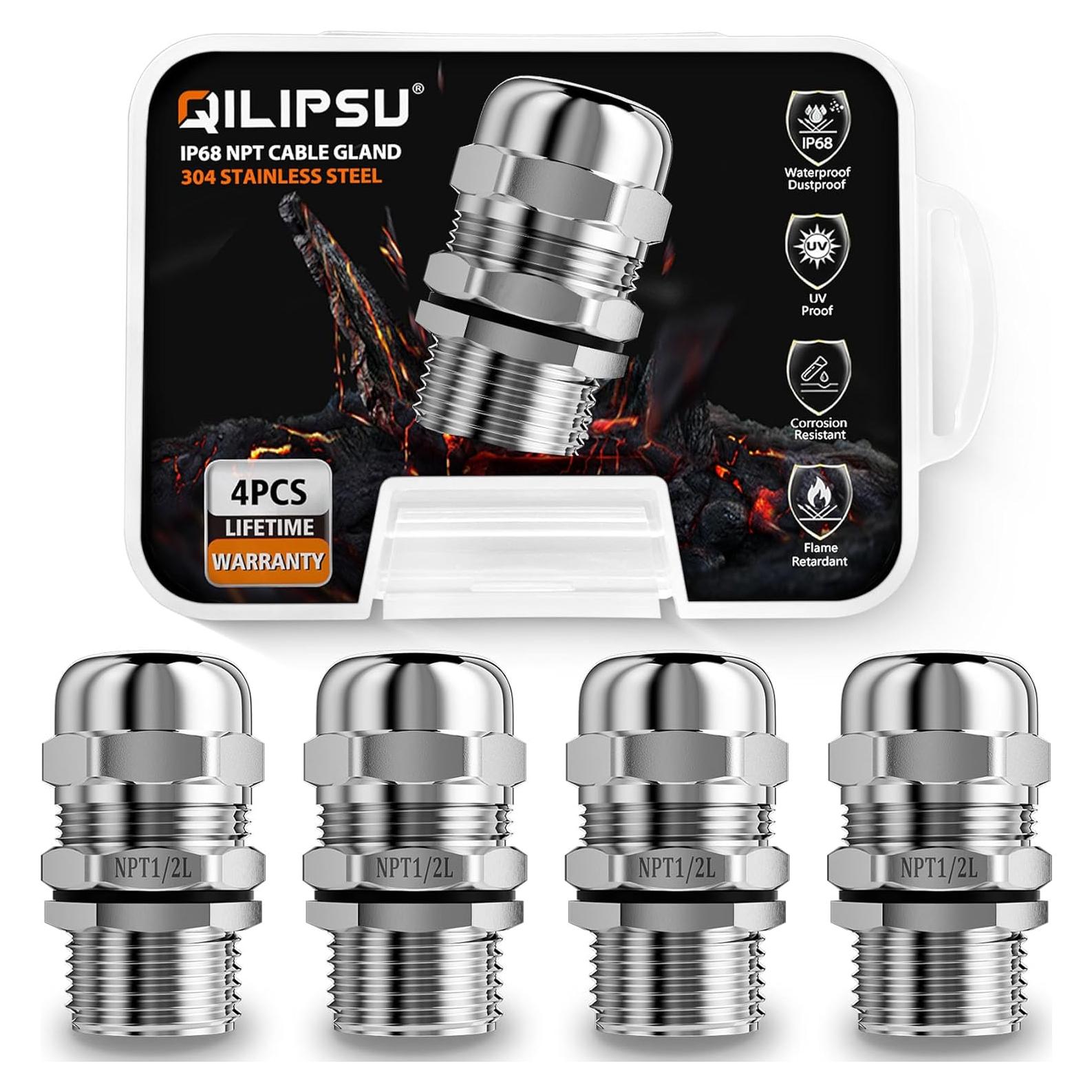 Glands de Cable IP68 QILIPSU 4 Piezas Acero Inoxidable 304