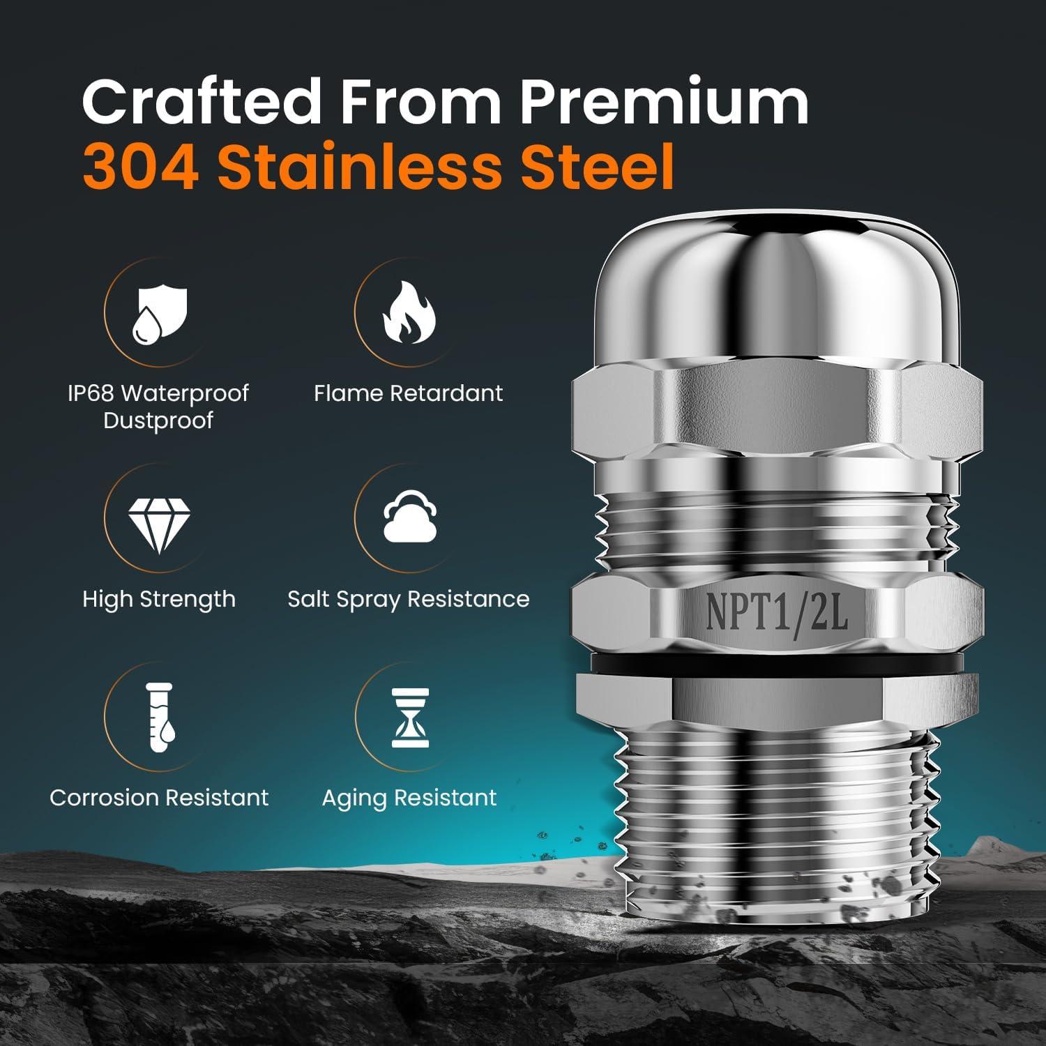 Glands de Cable IP68 QILIPSU 4 Piezas Acero Inoxidable 304