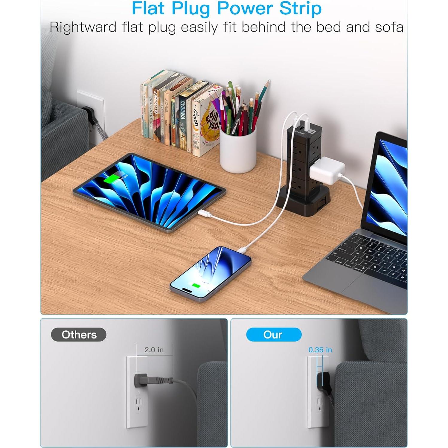 Regleta de Sobretensión One Beat 1.83m 12 Salidas 4 USB Carga Rápida